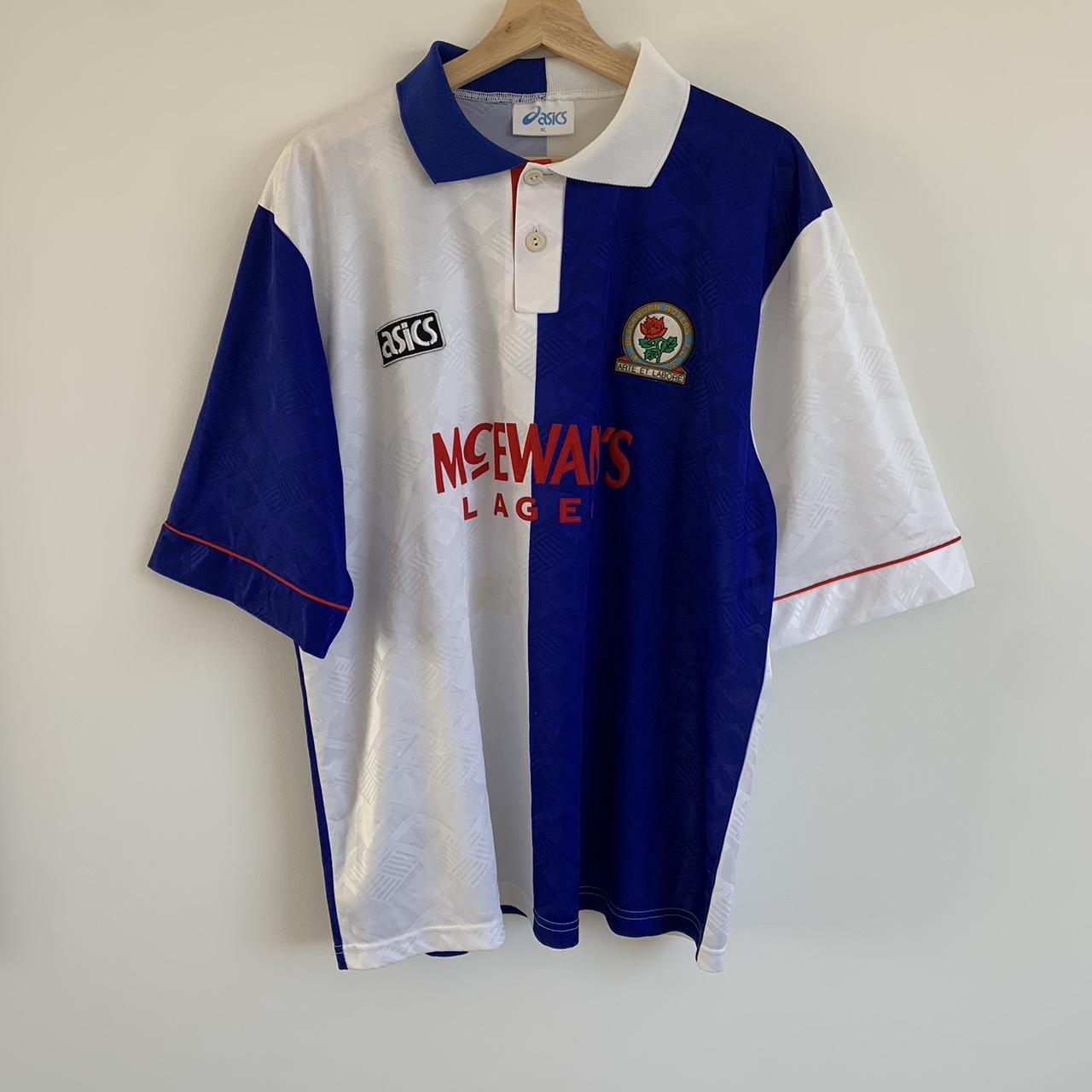 90’s Blackburn Rovers soccer jersey Fits size XL... - Depop
