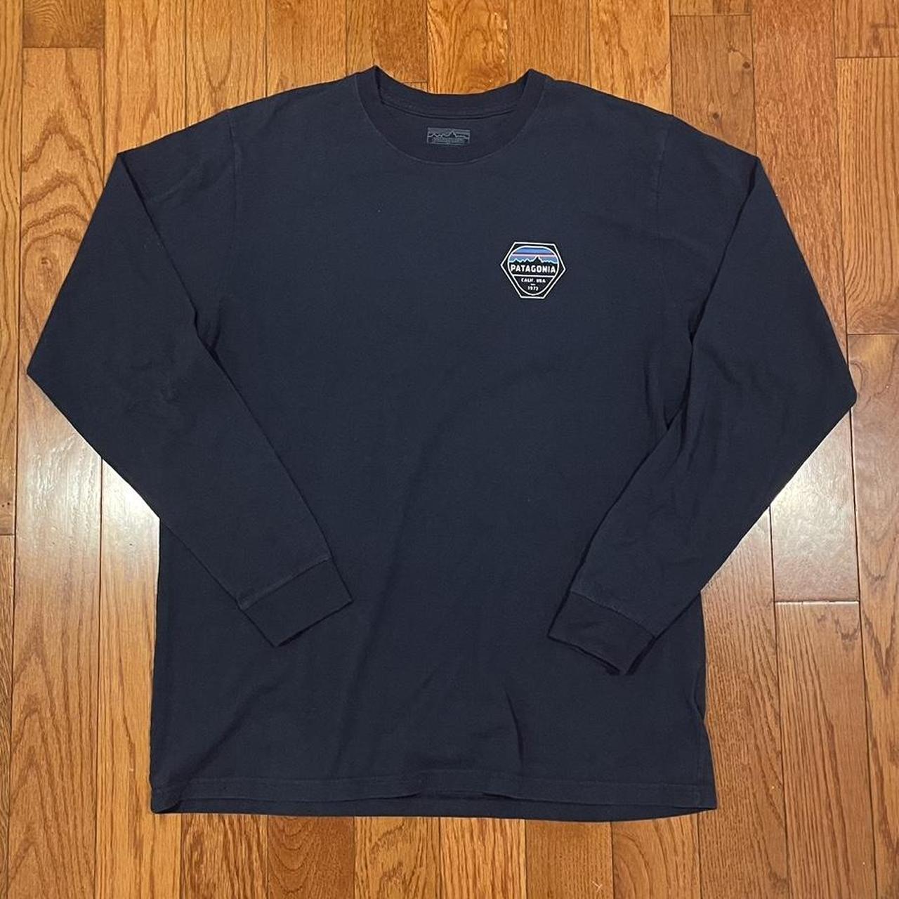 Patagonia Men’s Navy Blue Long Sleeve T-Shirt Size... - Depop