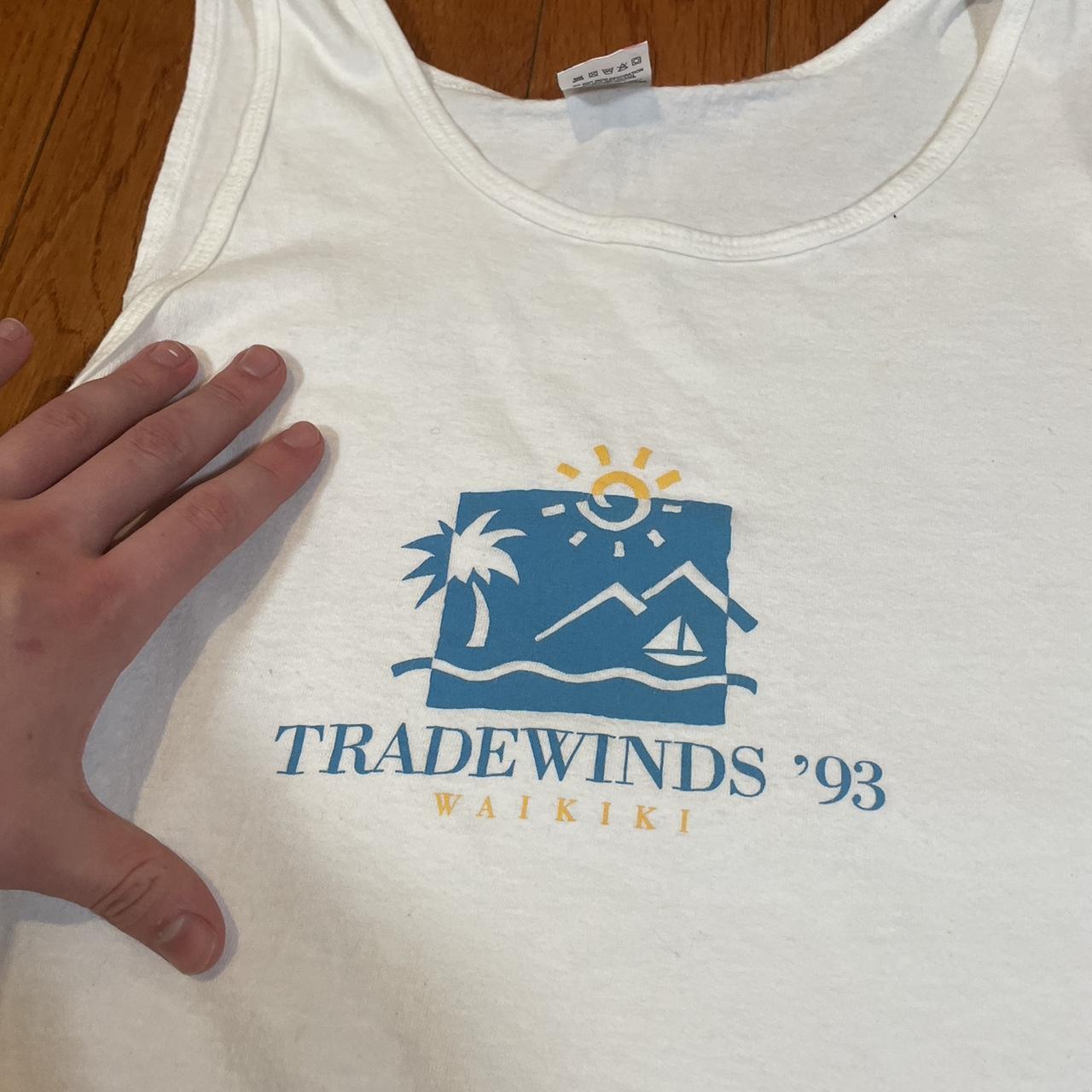 Vintage 1993 Tradewinds Waikiki Logo White Tank Top... Depop