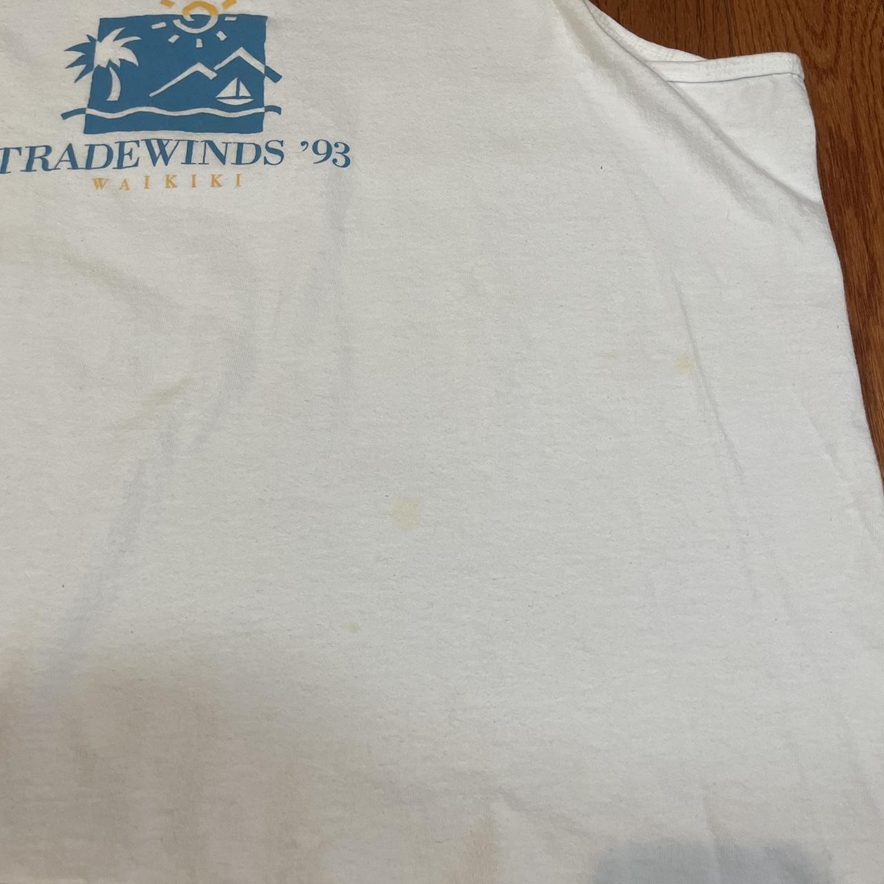 Vintage 1993 Tradewinds Waikiki Logo White Tank Top... Depop
