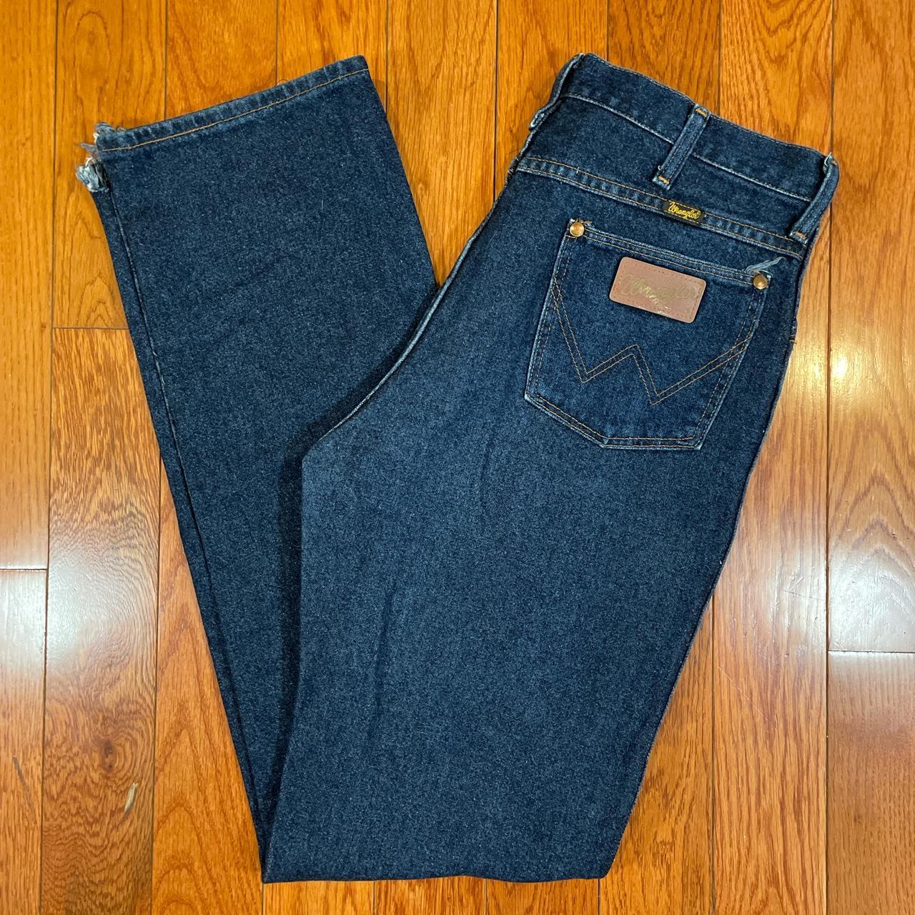 Vintage 80's Wrangler Navy Blue Denim Straight Leg... - Depop