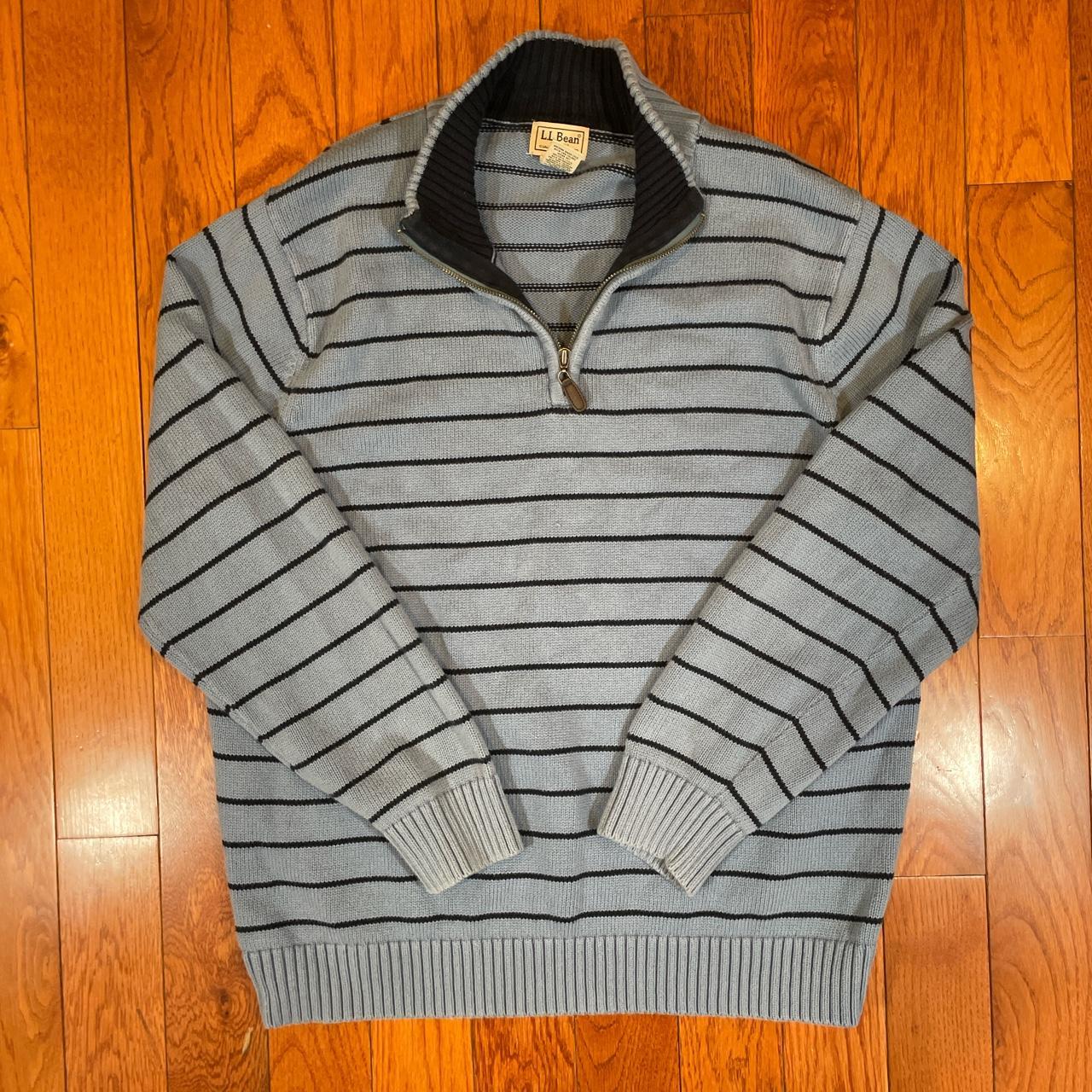 L.L.Bean Blue Striped Quarter Zip Sweater, Size...