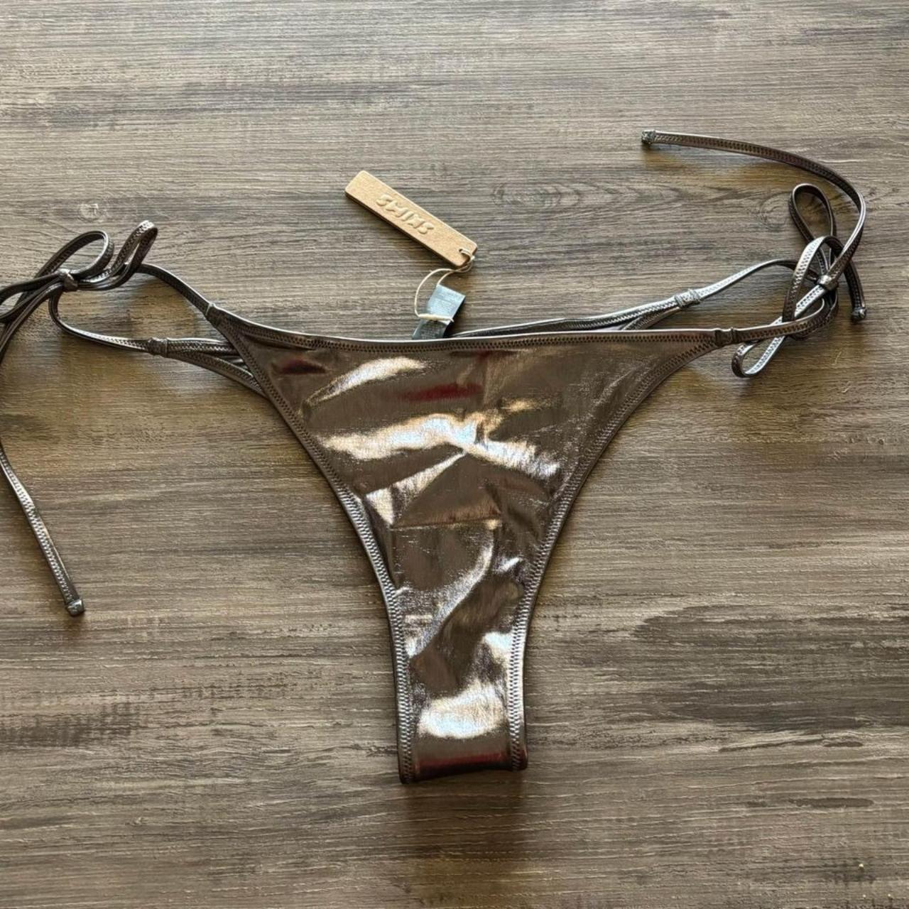 New Skims metallic swim bikini bottoms in Carbon. | Depop