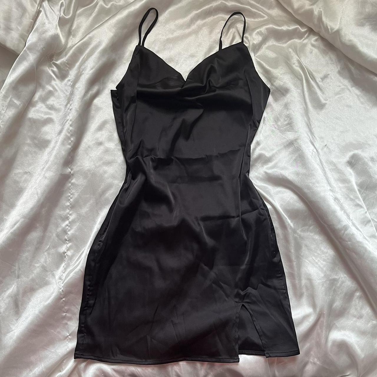 Satin Black Shein Sexy Dress Brand New Free Shipping... - Depop