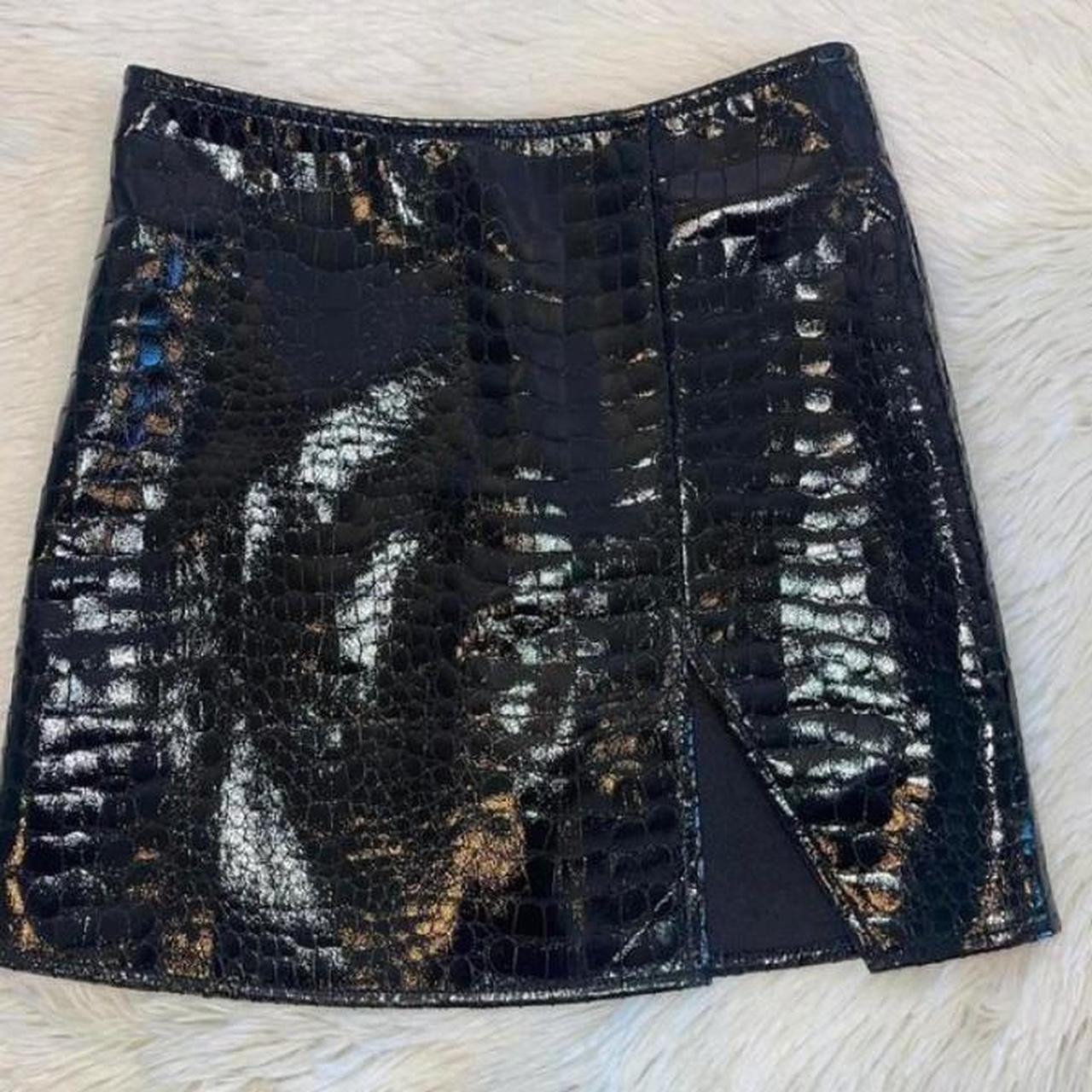 Zara Black Faux Leather Vinyl Mini Skirt Black Faux Leather/PVC