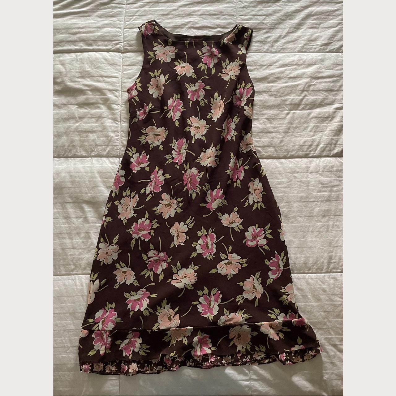 90s Brown Floral Dress From The Brand Ann Taylor... - Depop