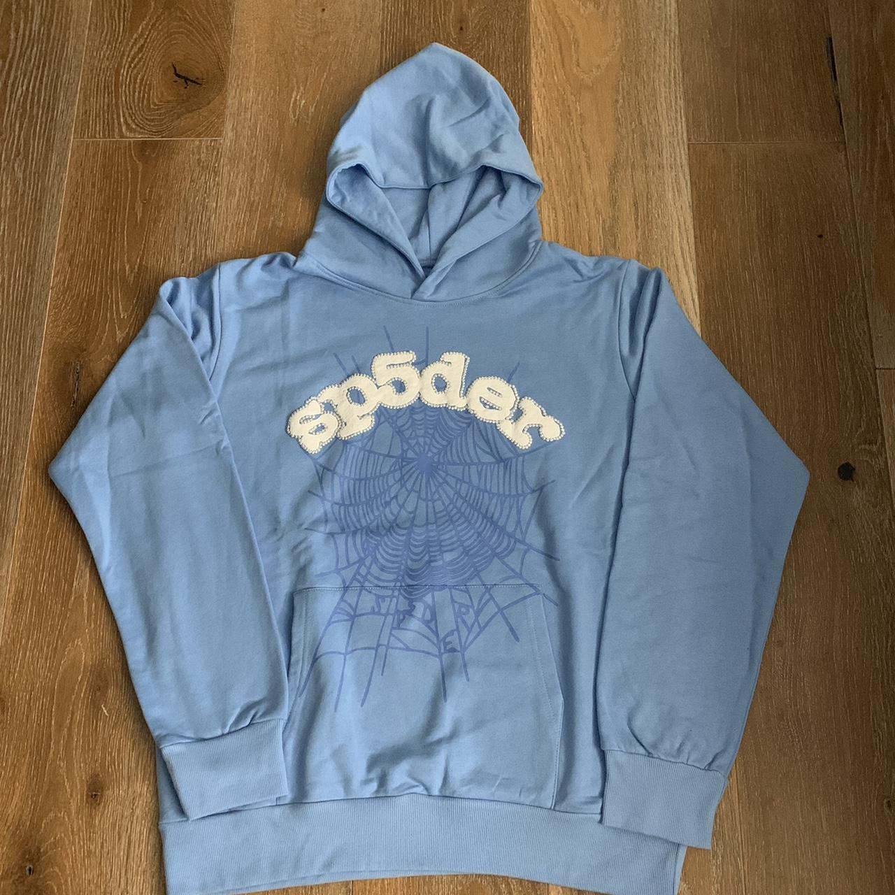 Used Baby Blue sp5der hoodie // worn twice - perfect... - Depop