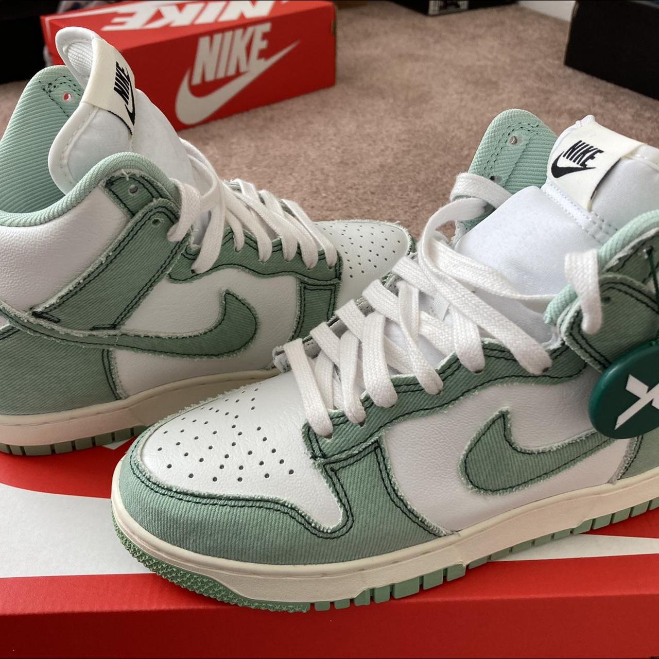 Nike Dunk High Enamel Green Denim 1985 -Women’s size... - Depop