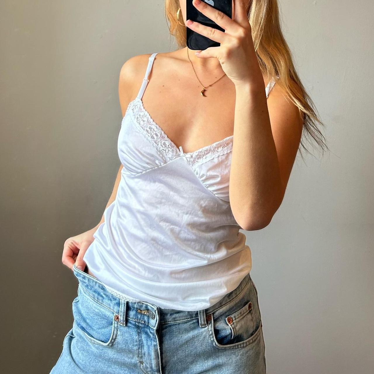 White satin cami top🤍 •size S •adjustable straps... - Depop