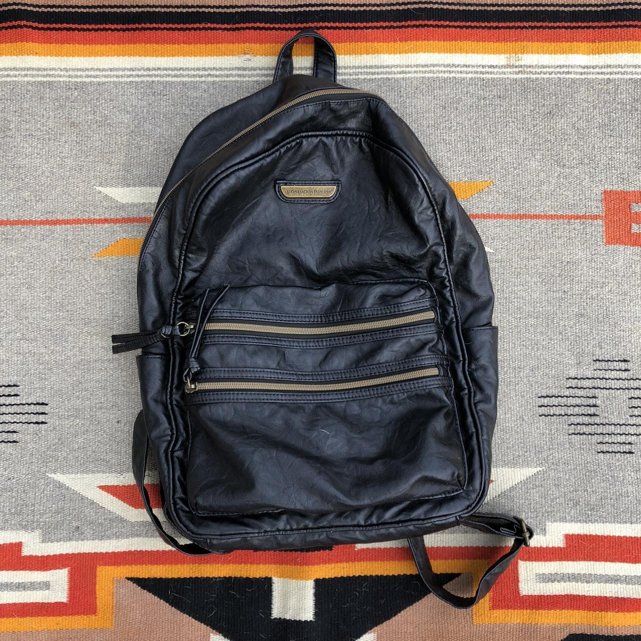 Stone Mountain USA Black Leather Style Backpack.... - Depop