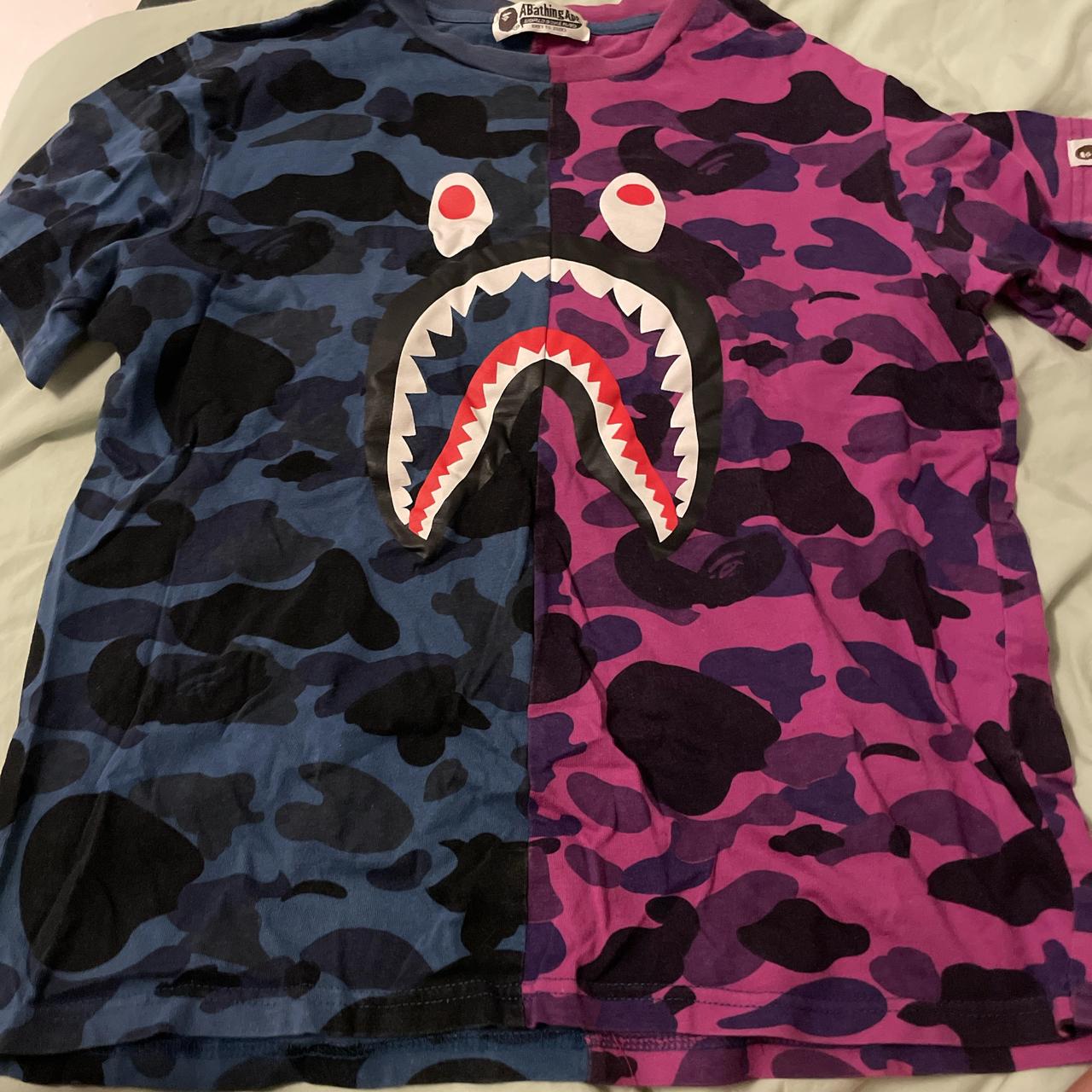 Blue and purple bape shirt fashion