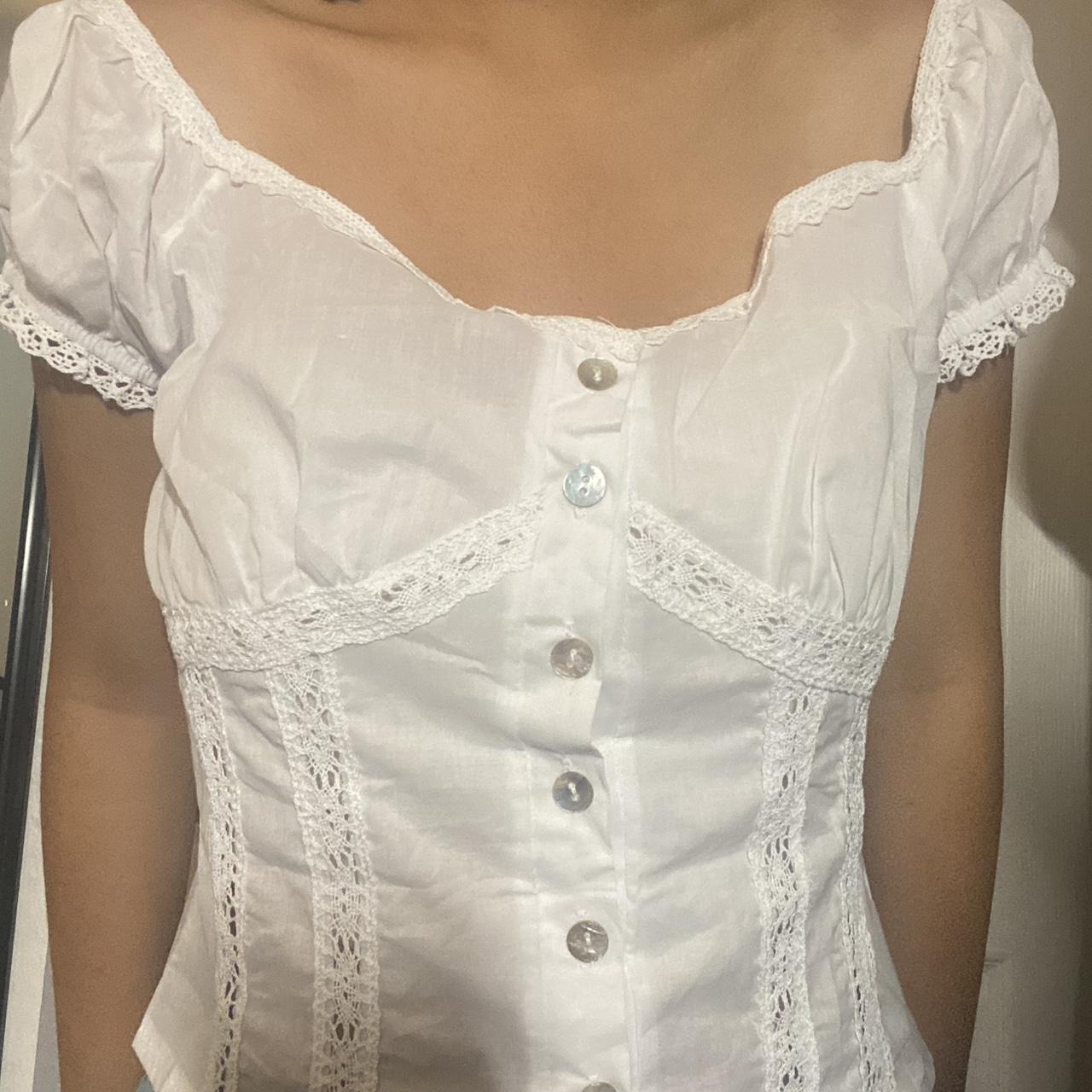 cute white button up top 🤍 never worn! cute lace... - Depop