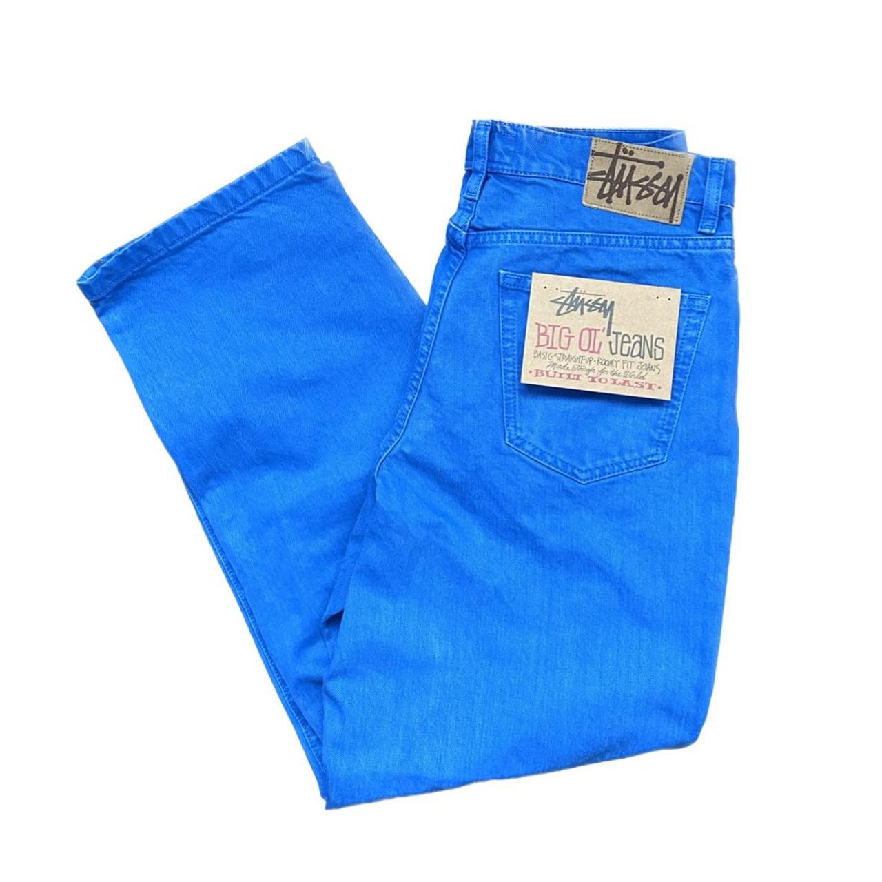 stussy big ol’ jeans, overdyed blue, baja, brand new...