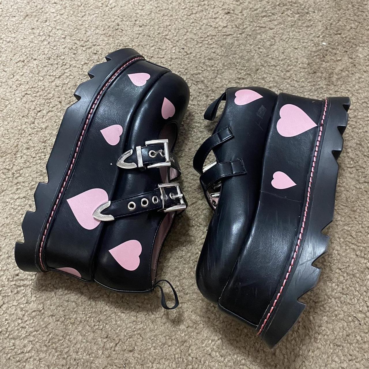 Black And Pink Heart Mary Janes Brand: Lamoda... - Depop