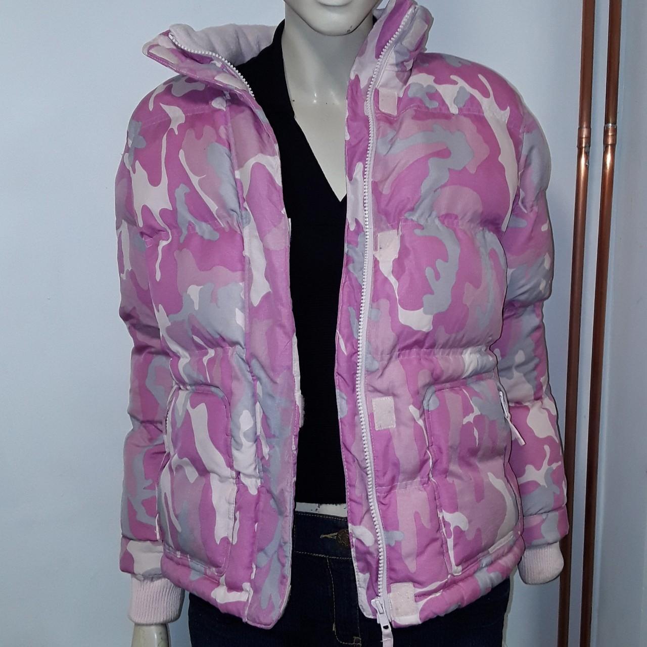 pink camo puffer jacket size 1112 (however would... Depop