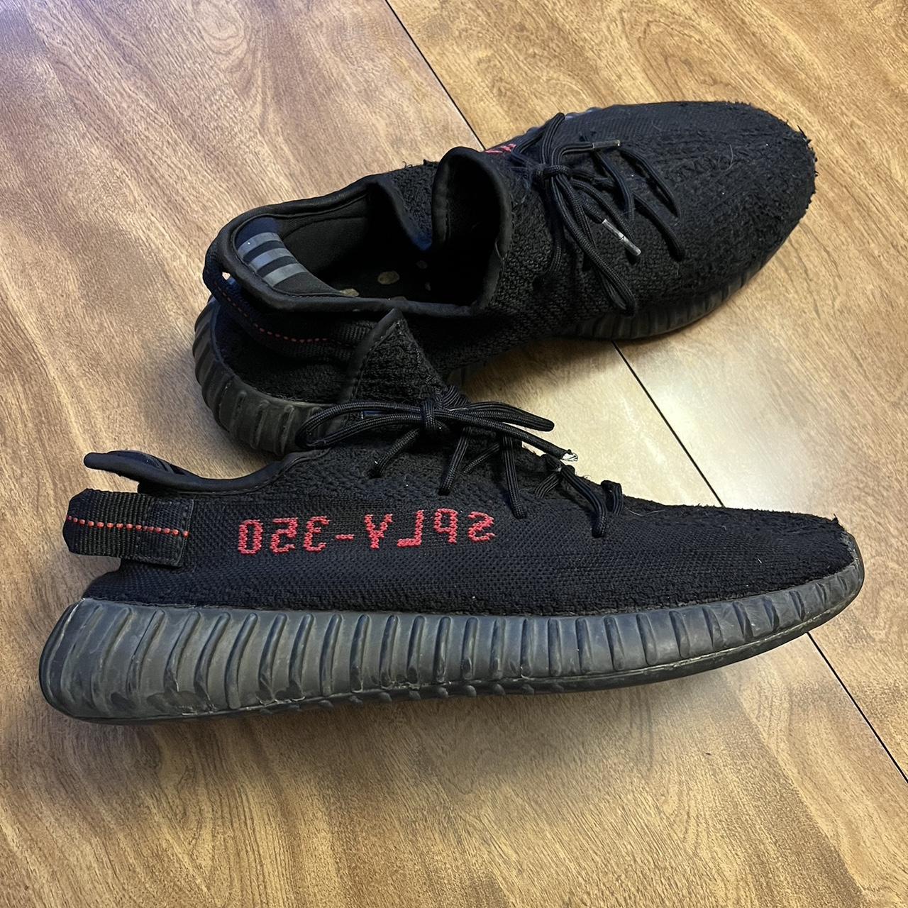 Yeezy 350 v2 Black and Red Size US11 *price always... - Depop