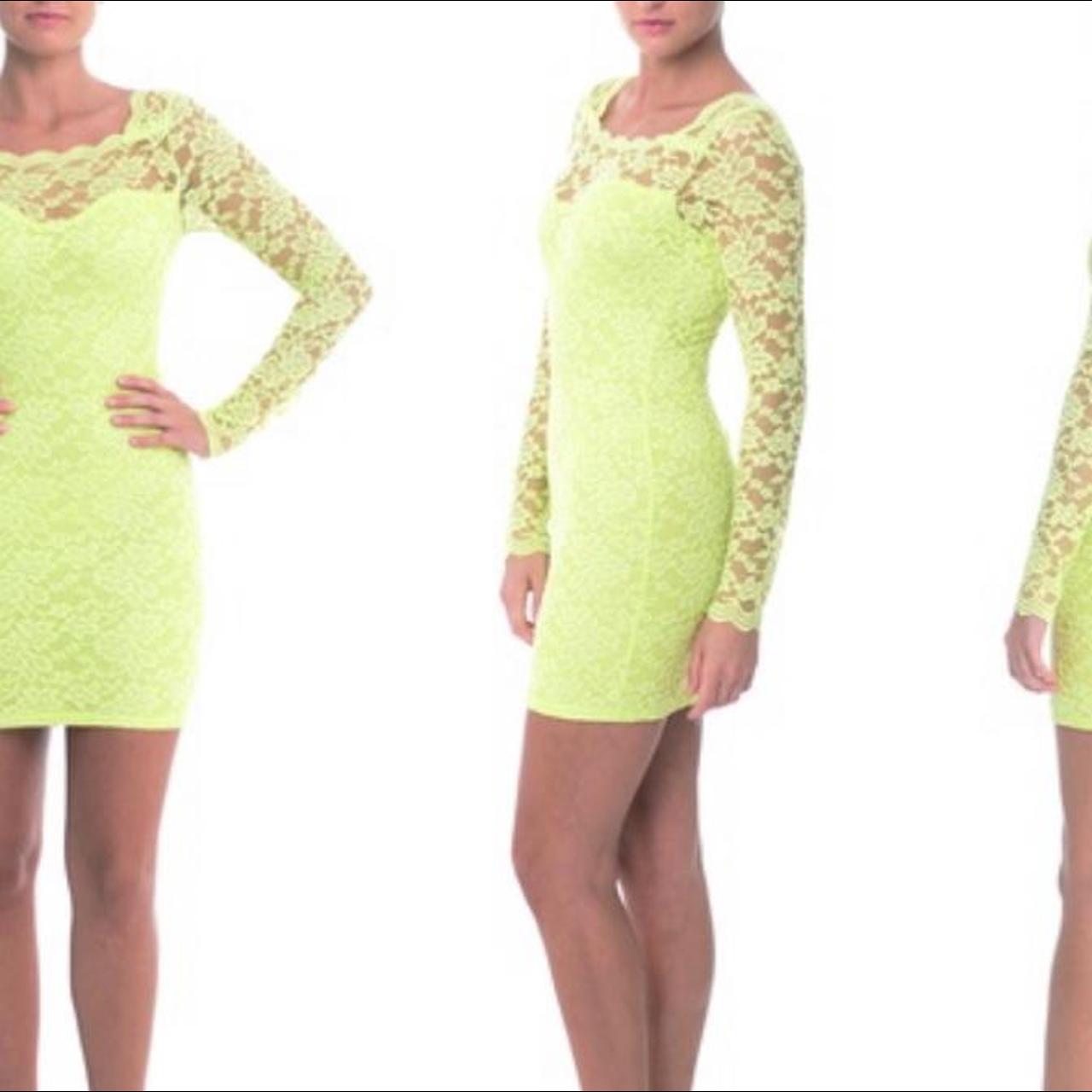 Secret Crush Crochet Lace and Mesh Dress in Neon Yellow