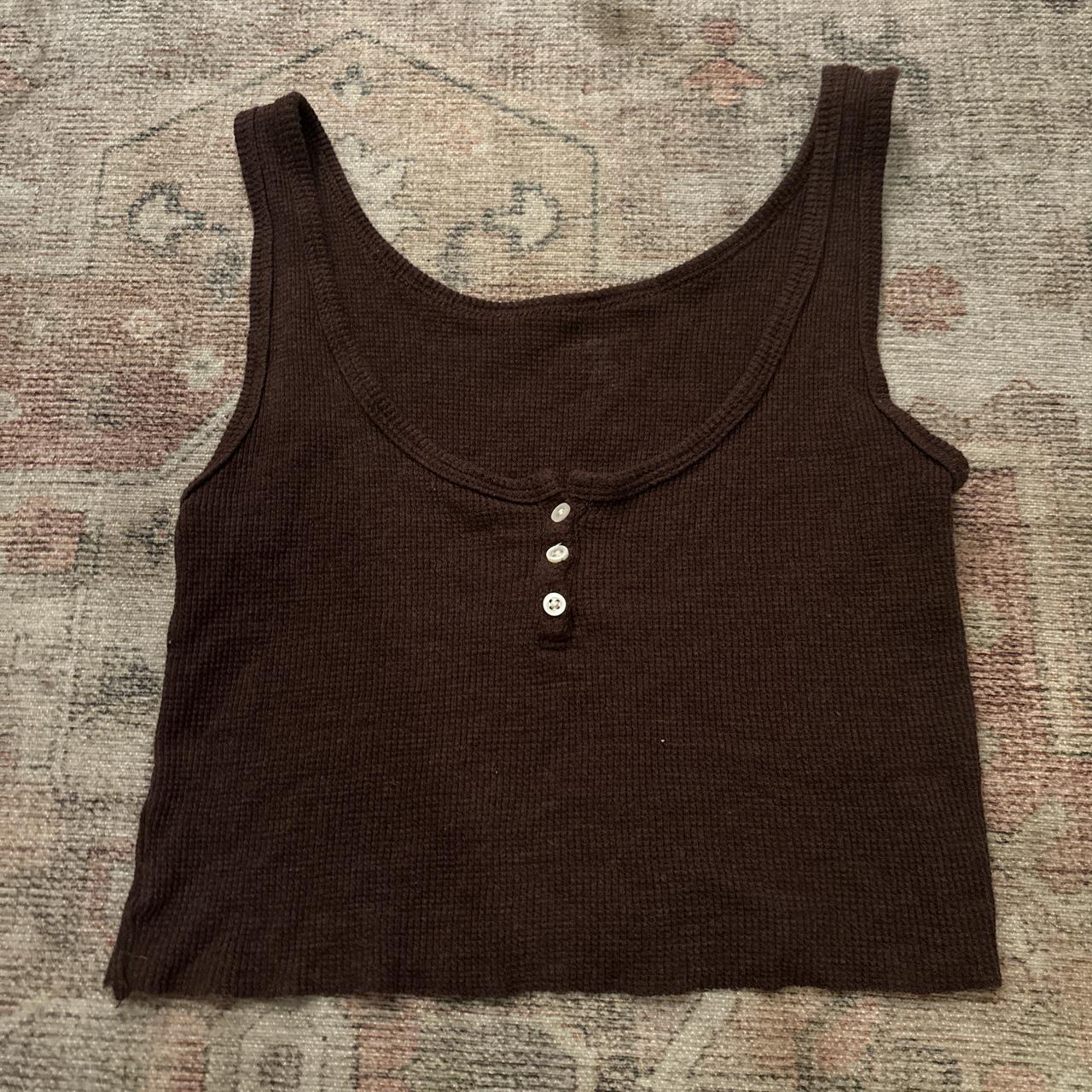 really cute brown waffle material cropped tank