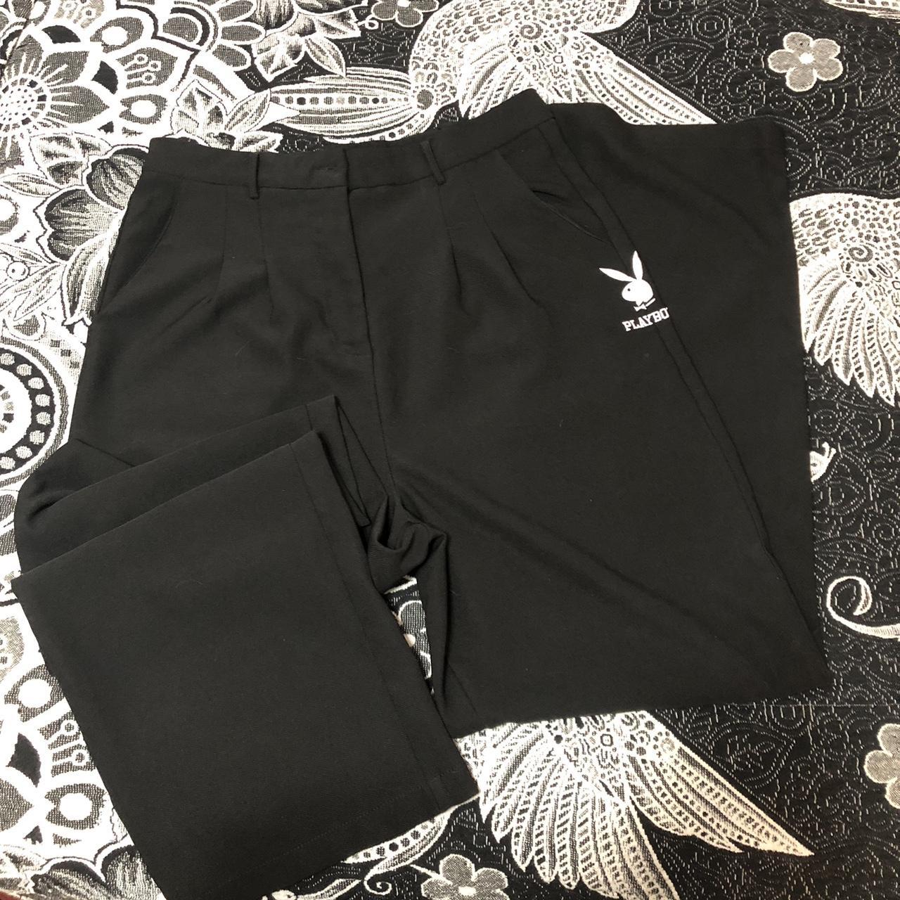Playboy Women's Black and White Trousers Depop