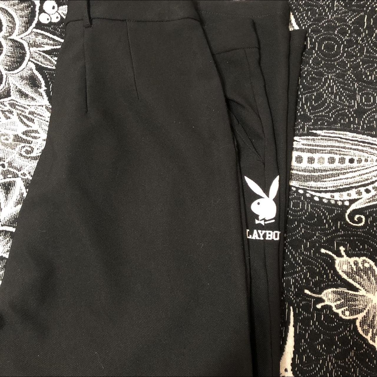 Playboy Women's Black and White Trousers Depop