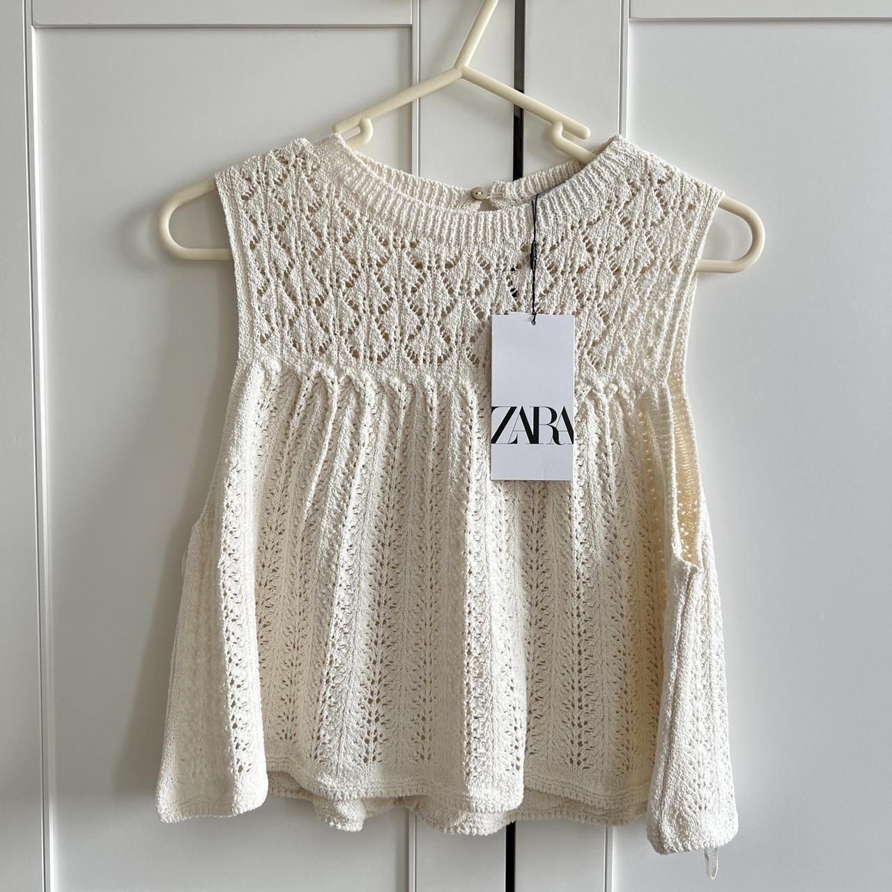 Zara cream pointelle knit top and skirt. Both size... - Depop
