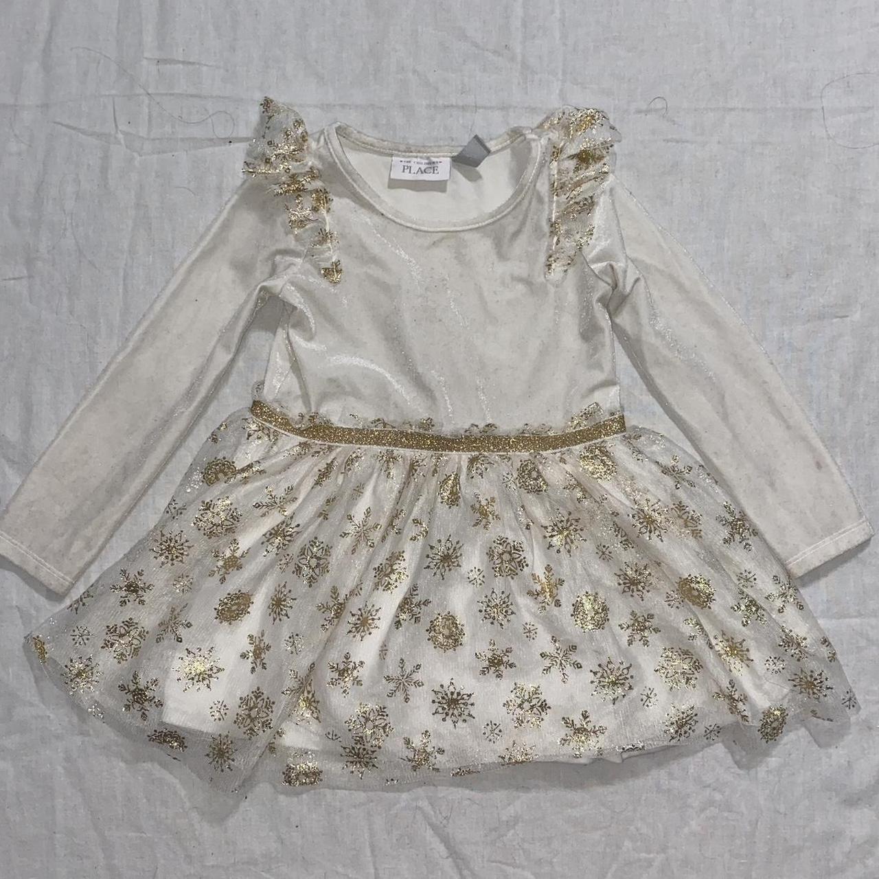 white and gold snowflake toddler dress. Depop