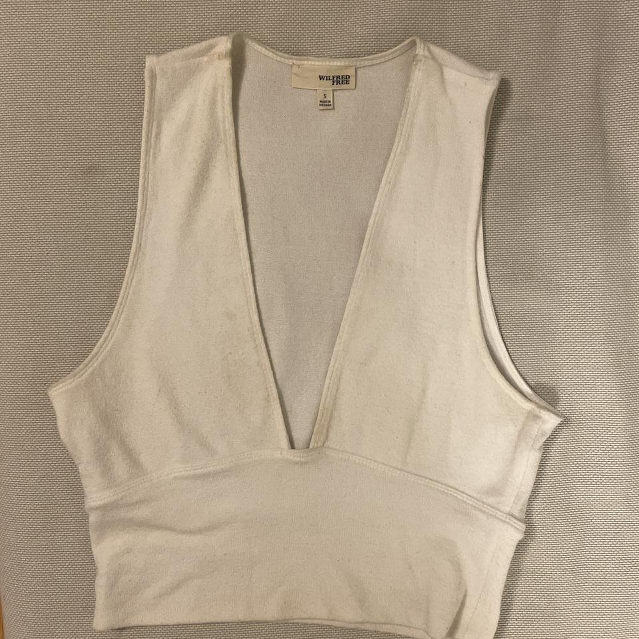 aritzia wilfred white crop top size small pretty... - Depop