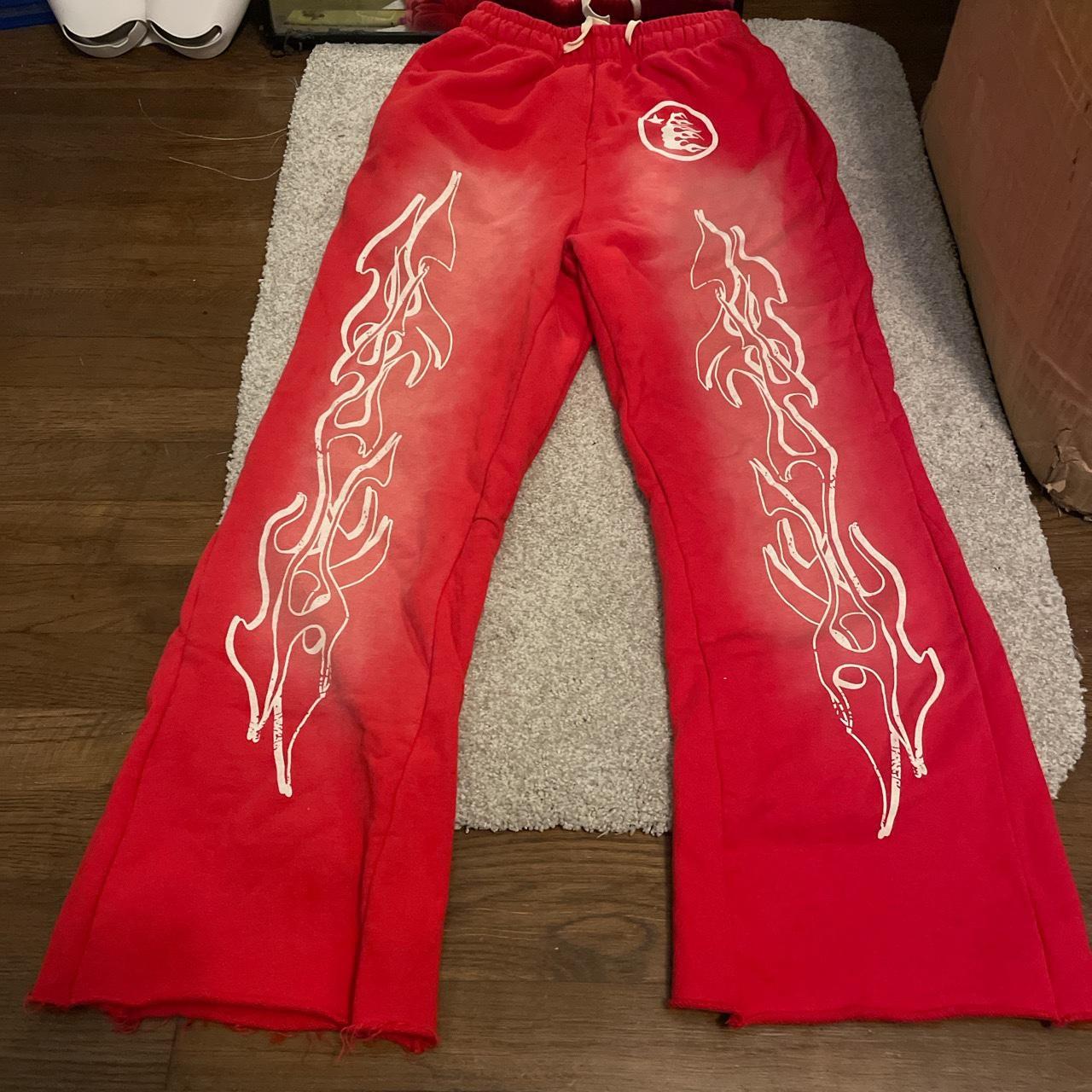 red hellstar flared sweatpants worn 1x great... - Depop