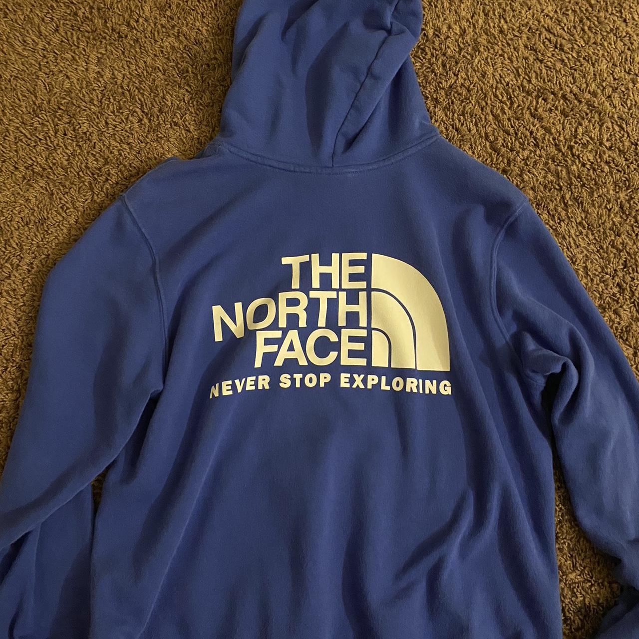 blue North Face hoodie sz M in good condition no... - Depop