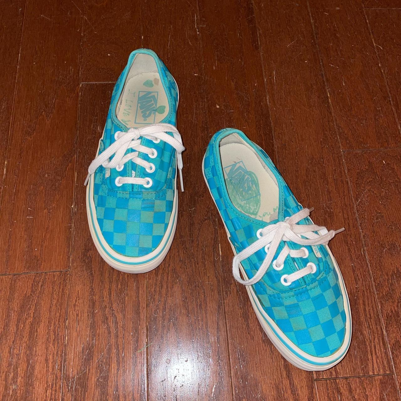 Turquoise checkerboard clearance vans