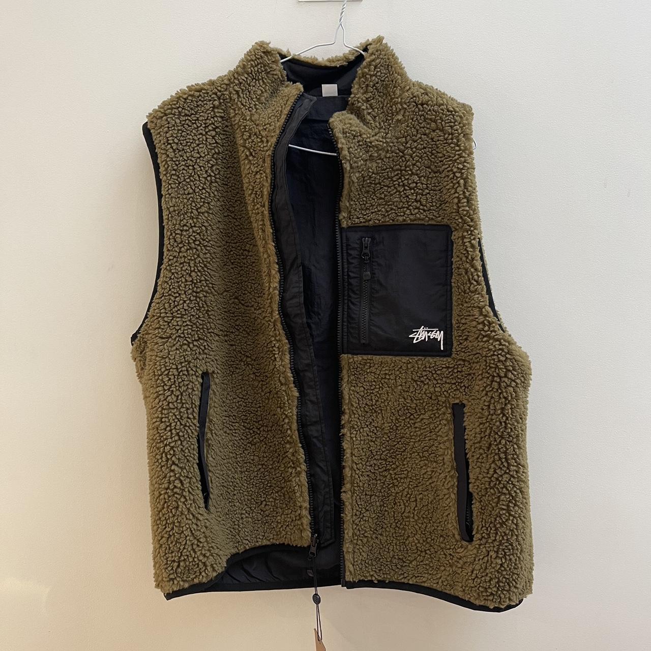 Stussy Sherpa reversible vest. Olive. Large. Sold | Depop