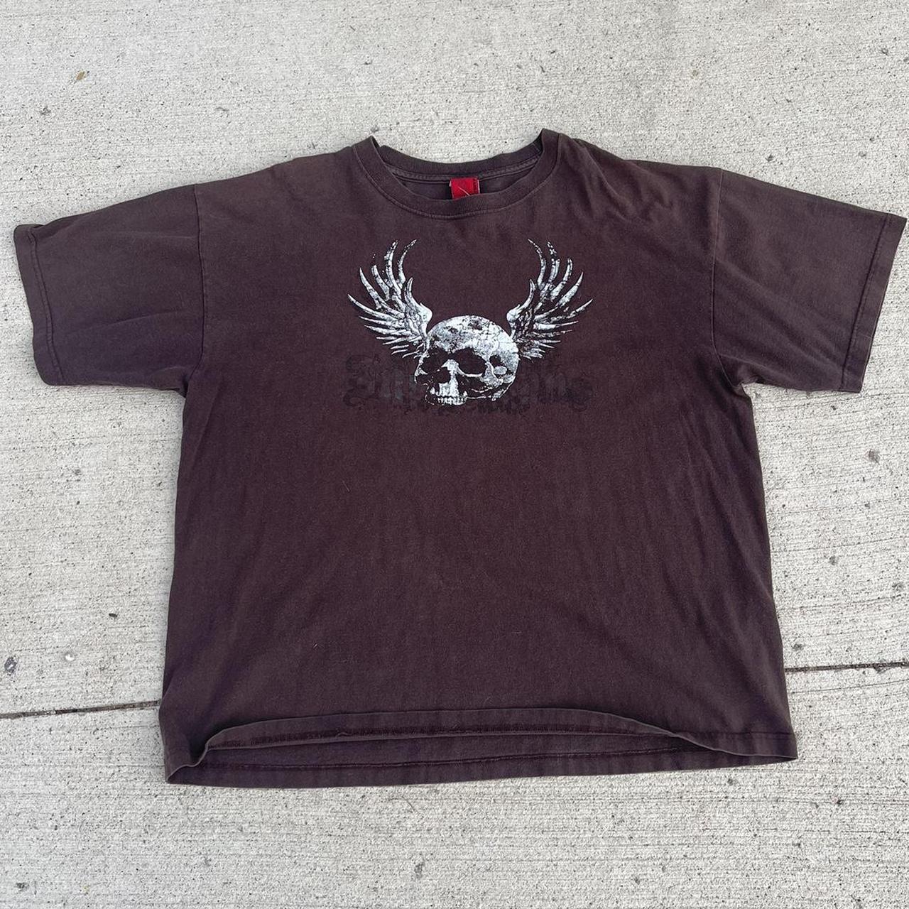 Y2K Jnco jeans chocolate brown skull T-shirt. Tagged... - Depop