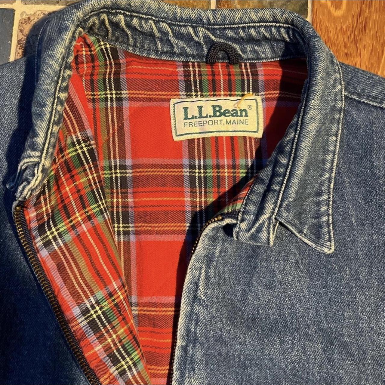 L L. Bean Vintage Denim Jacket. Flannel Lined, Size... - Depop