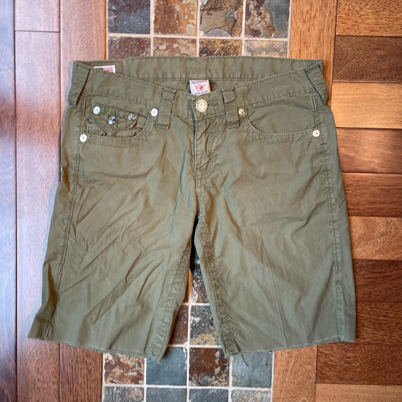 True Religion Women's Green and Khaki Shorts | Depop