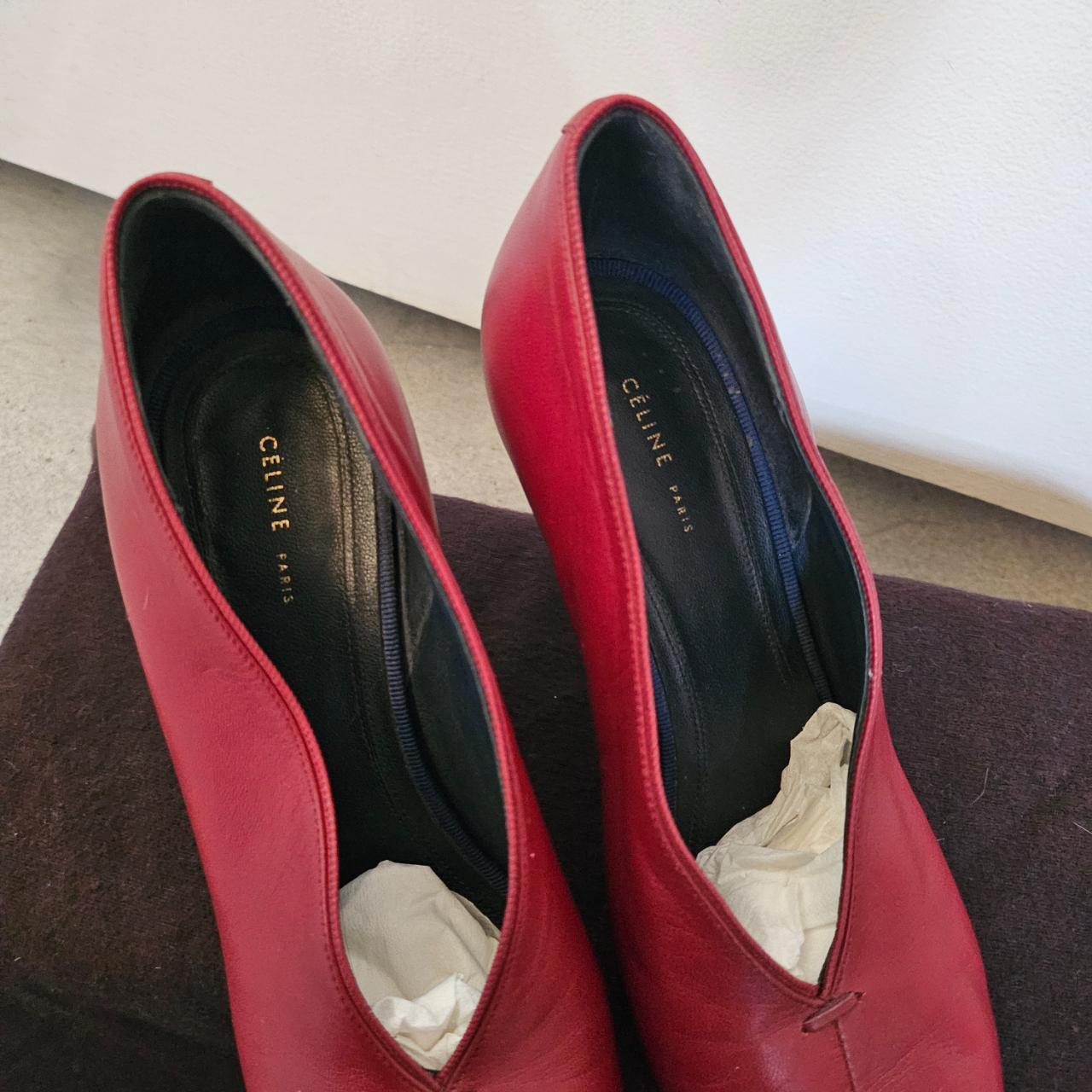 SOLD #Celine cherry red nappa V-neck pointy pumps 36 | Depop