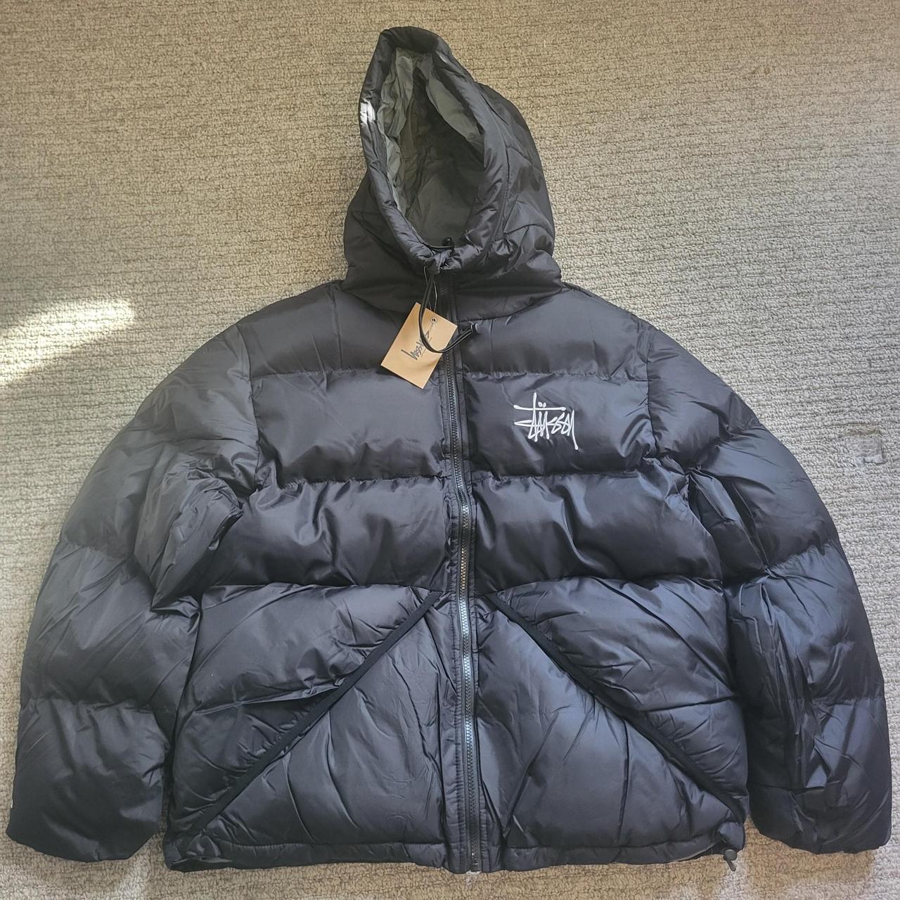 Black stussy puffer jacket - Depop