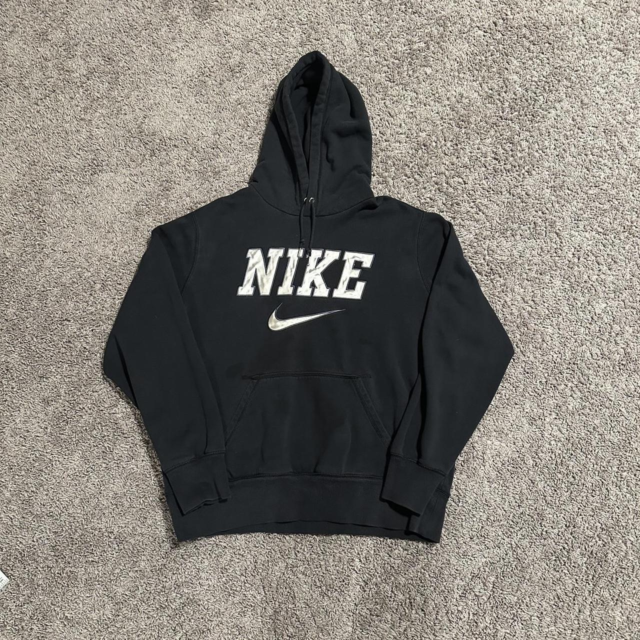 black nike center swoosh hoodie ️ ️ ️ size large/okay... - Depop