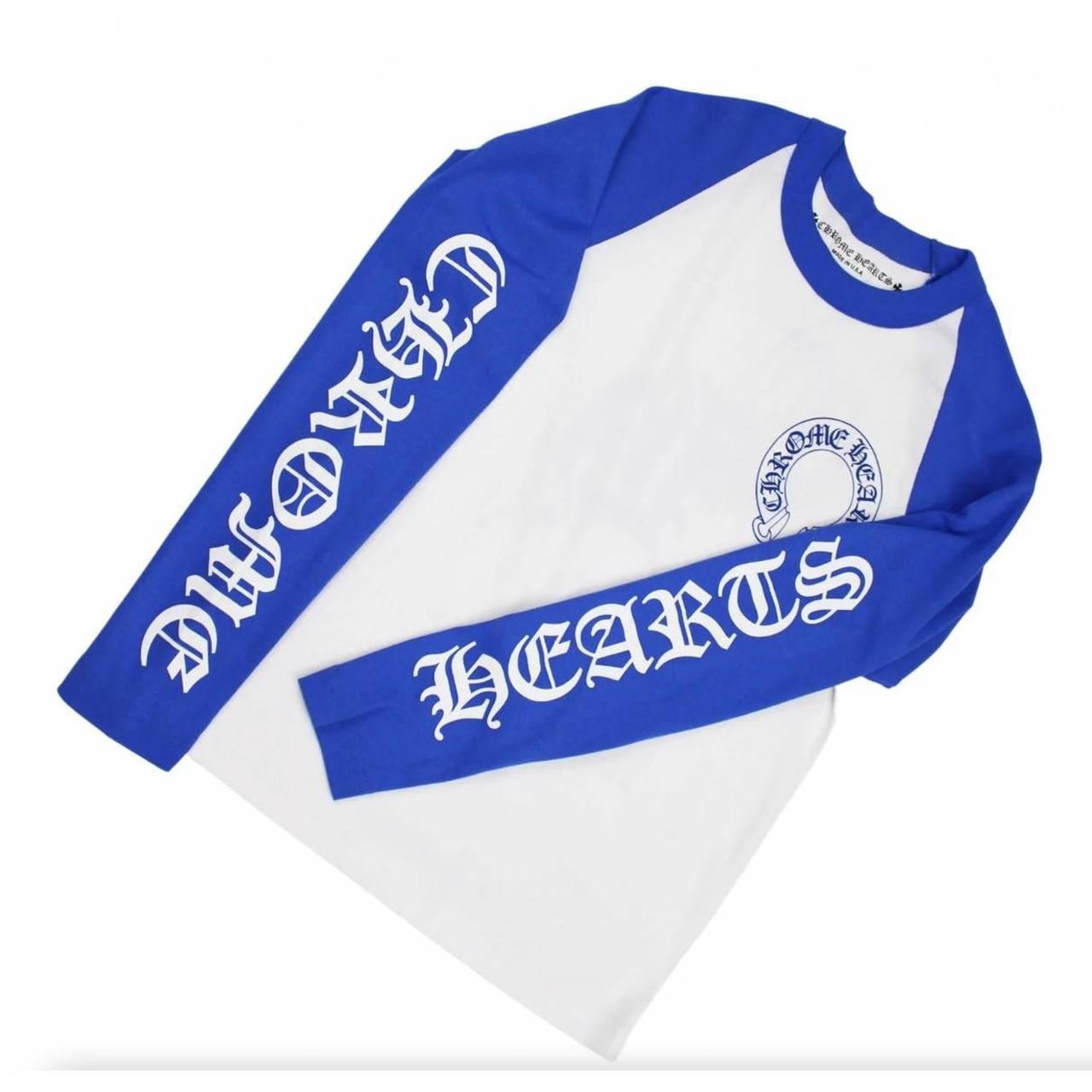 Chrome Hearts CH Baseball Shirt White/Blue | Depop