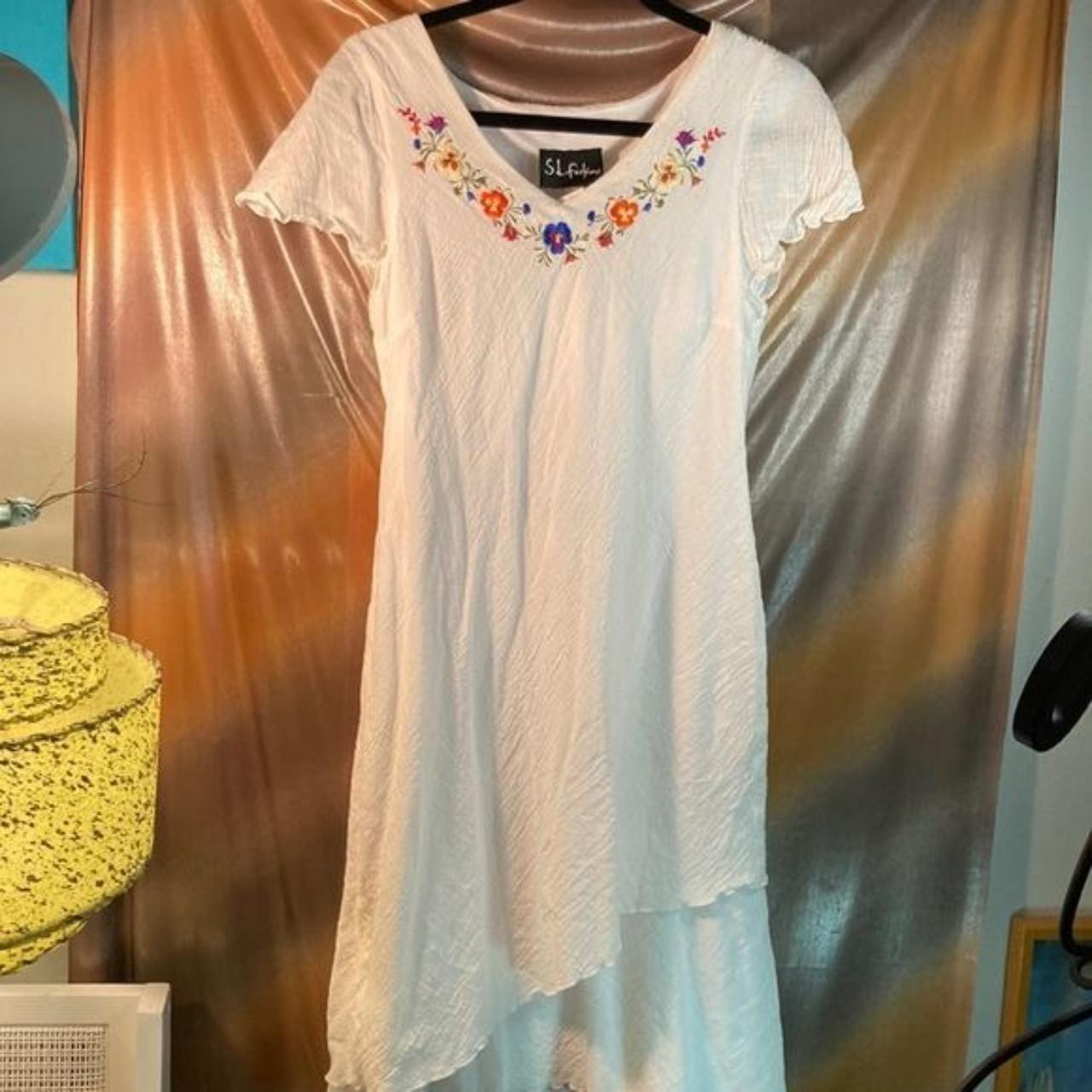 Vintage 90’s SL Fashions White Gauze Shirt Dress... Depop