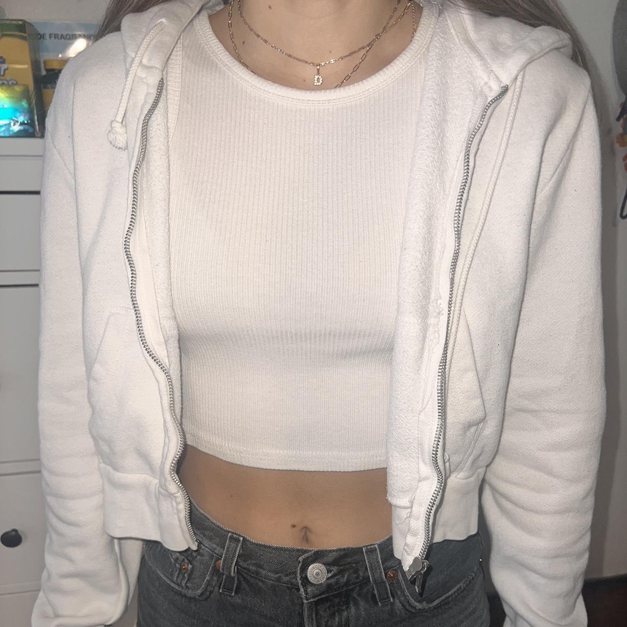 Brandy Melville white, cropped zipup hoodie. One... Depop
