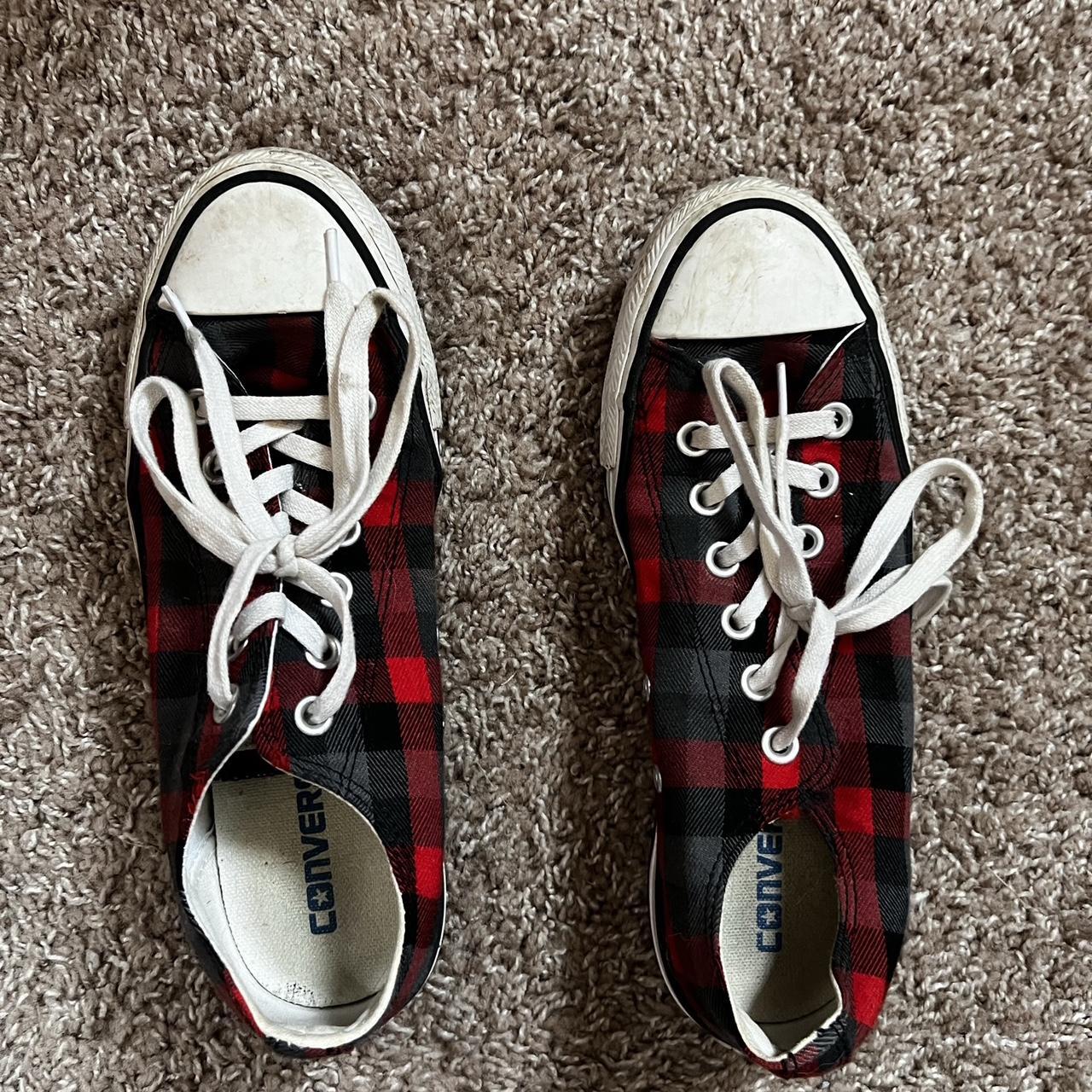 Red and cheap black plaid converse