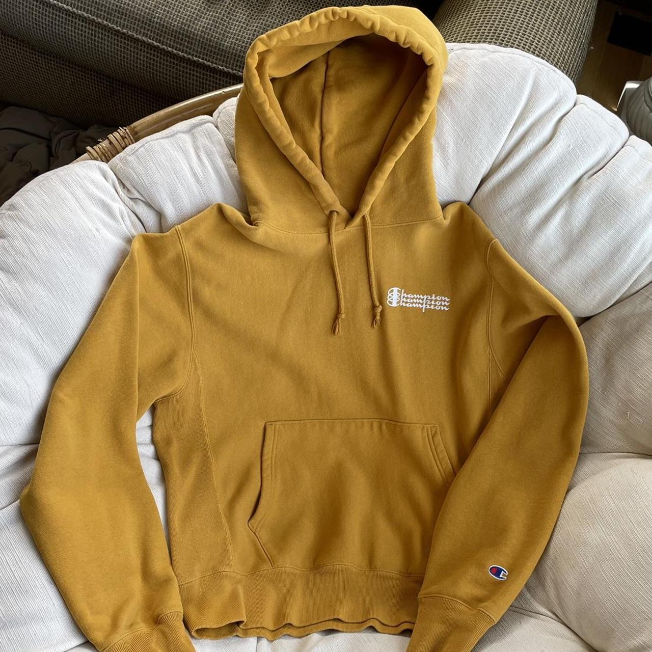 Mustard Champion Hoodie Great condition Depop