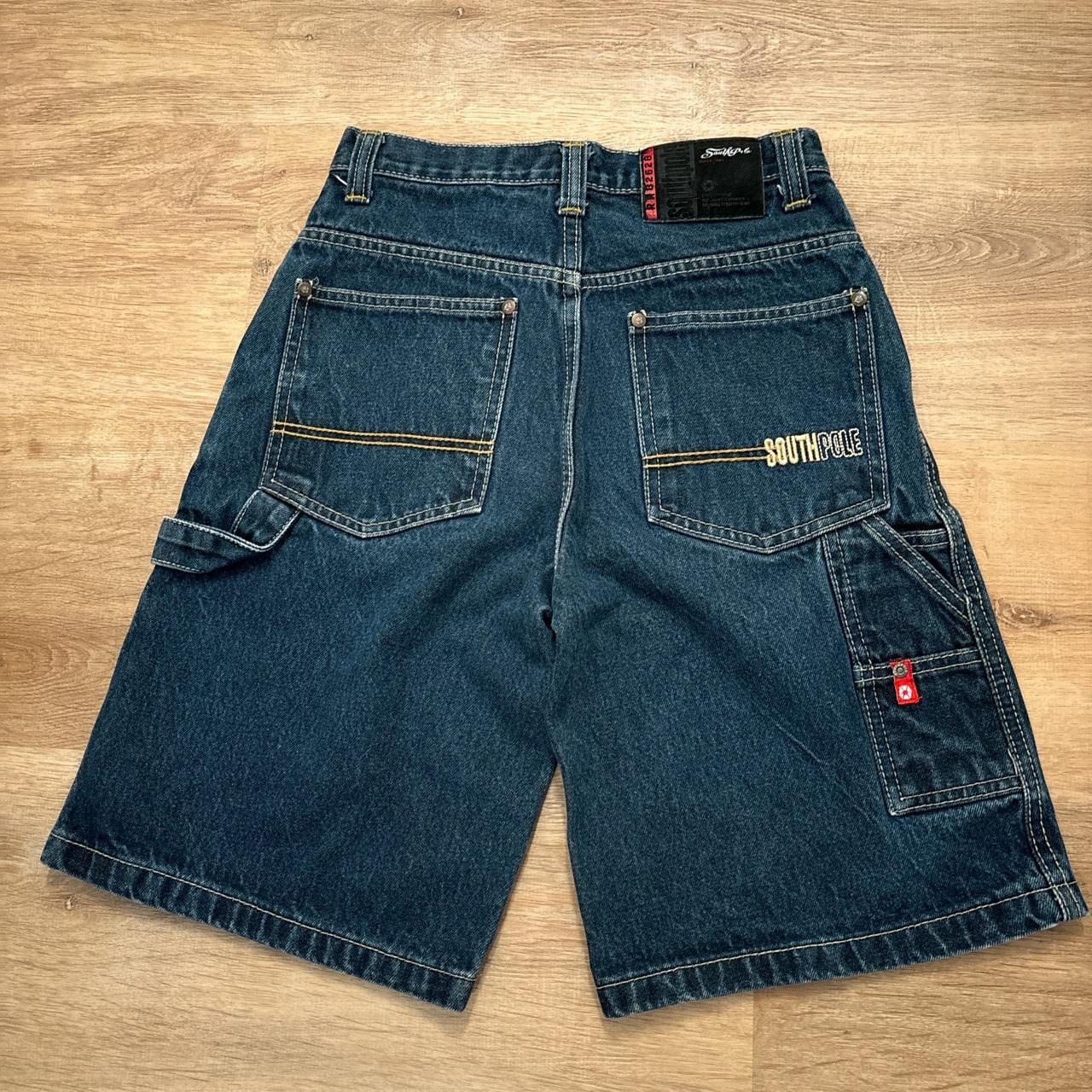 vintage baggy southpole embroidered jean shorts... - Depop