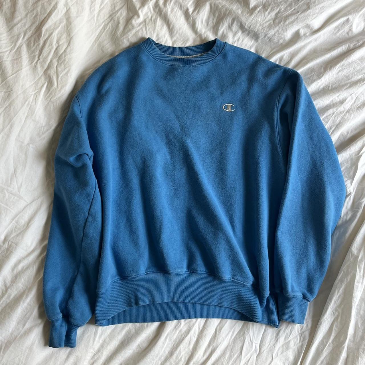 CHAMPION blue crew neck SIZE: men’s L (fits... - Depop