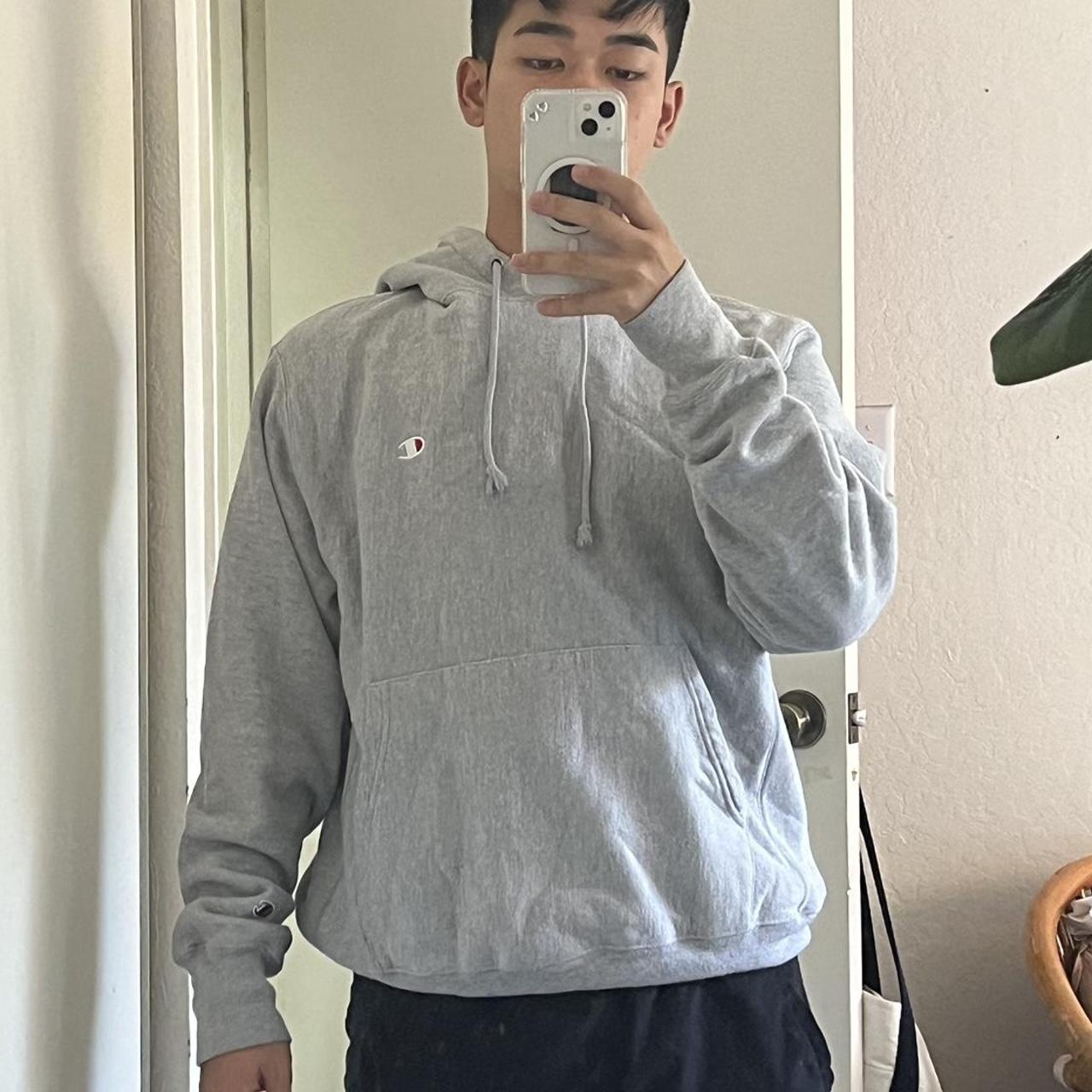 Grey Champion Hoodie size men’s medium length... Depop