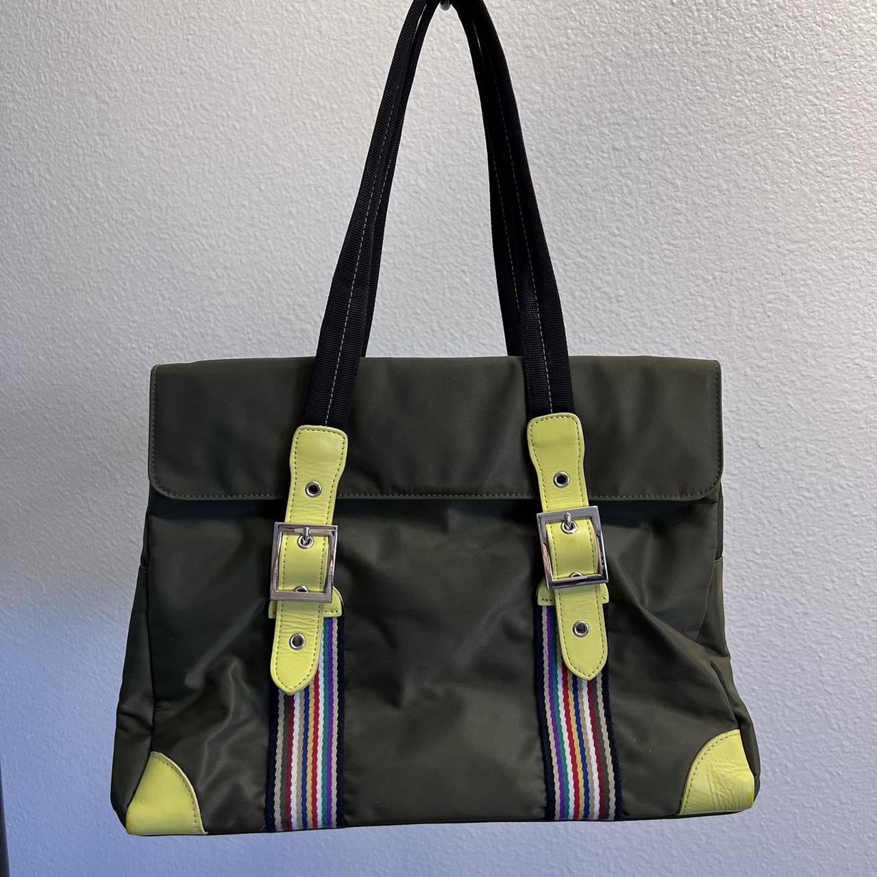 Olive green nylon bag yellow color combo. Additional... Depop
