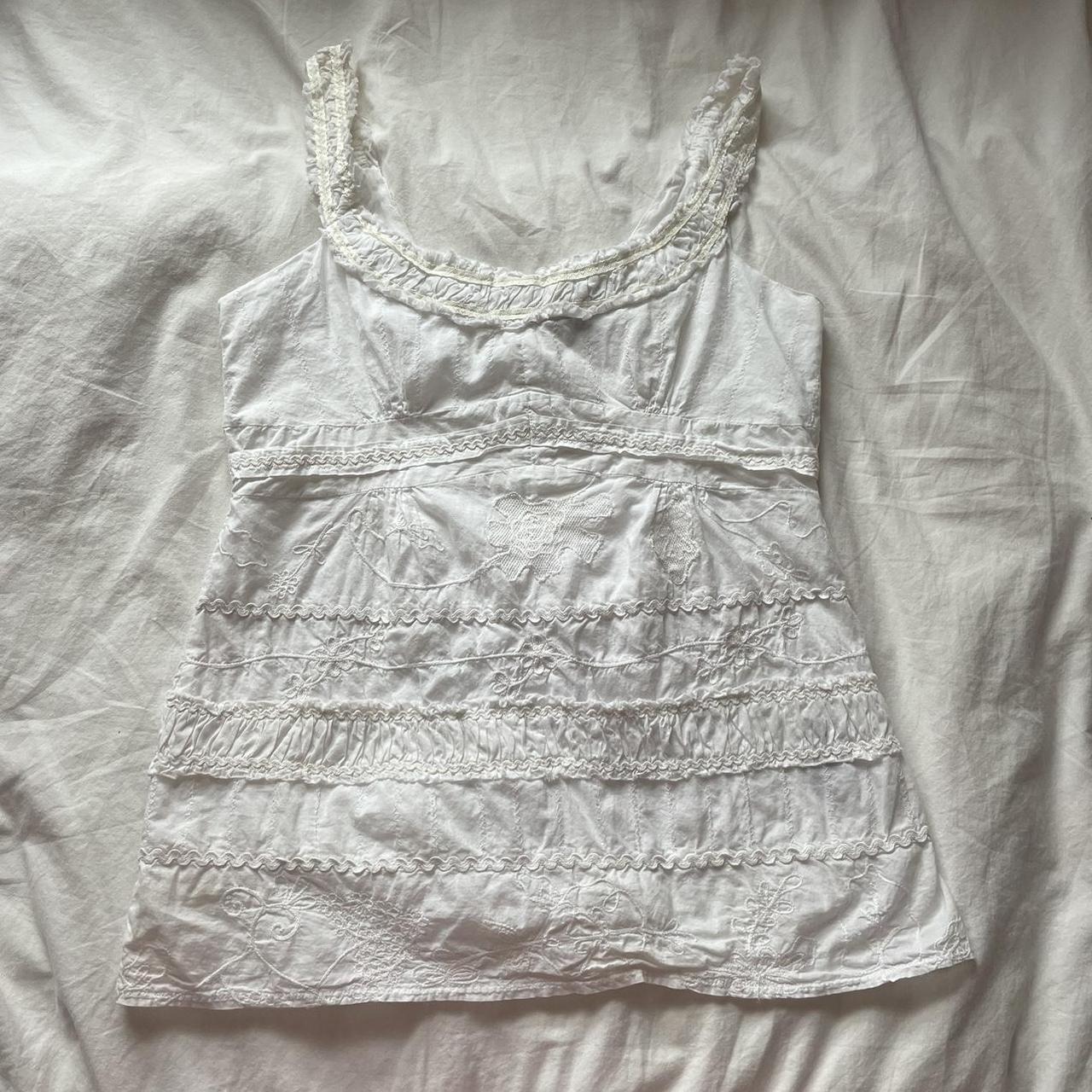 Vintage White Milkmaid Top Intricate floral... - Depop