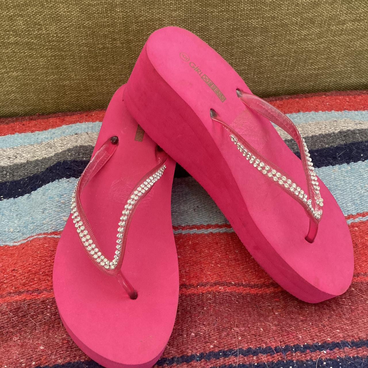 Pink y2k platform flip flops sandals with... - Depop