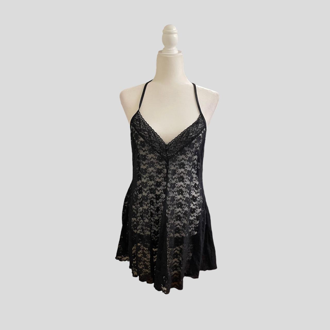 Linea Donatella Semi Sheer Black Lace Slip or Dress... - Depop