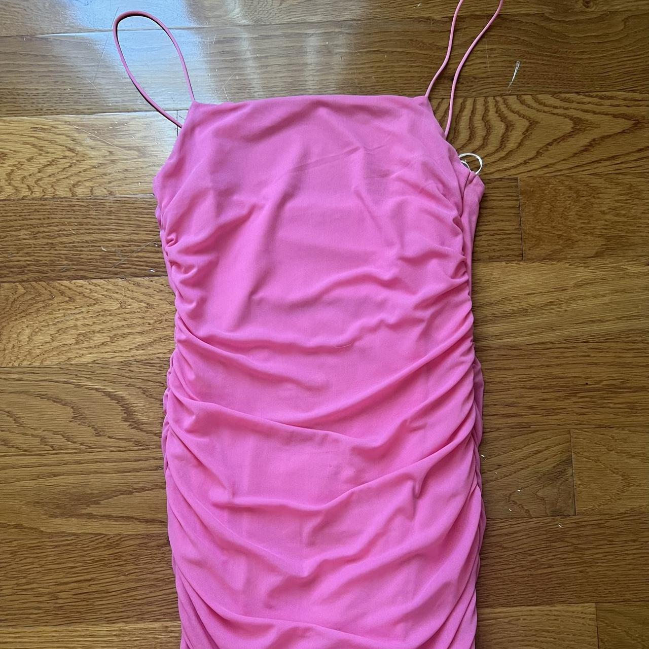 Medium bright neon pink mini dress hello molly - Depop